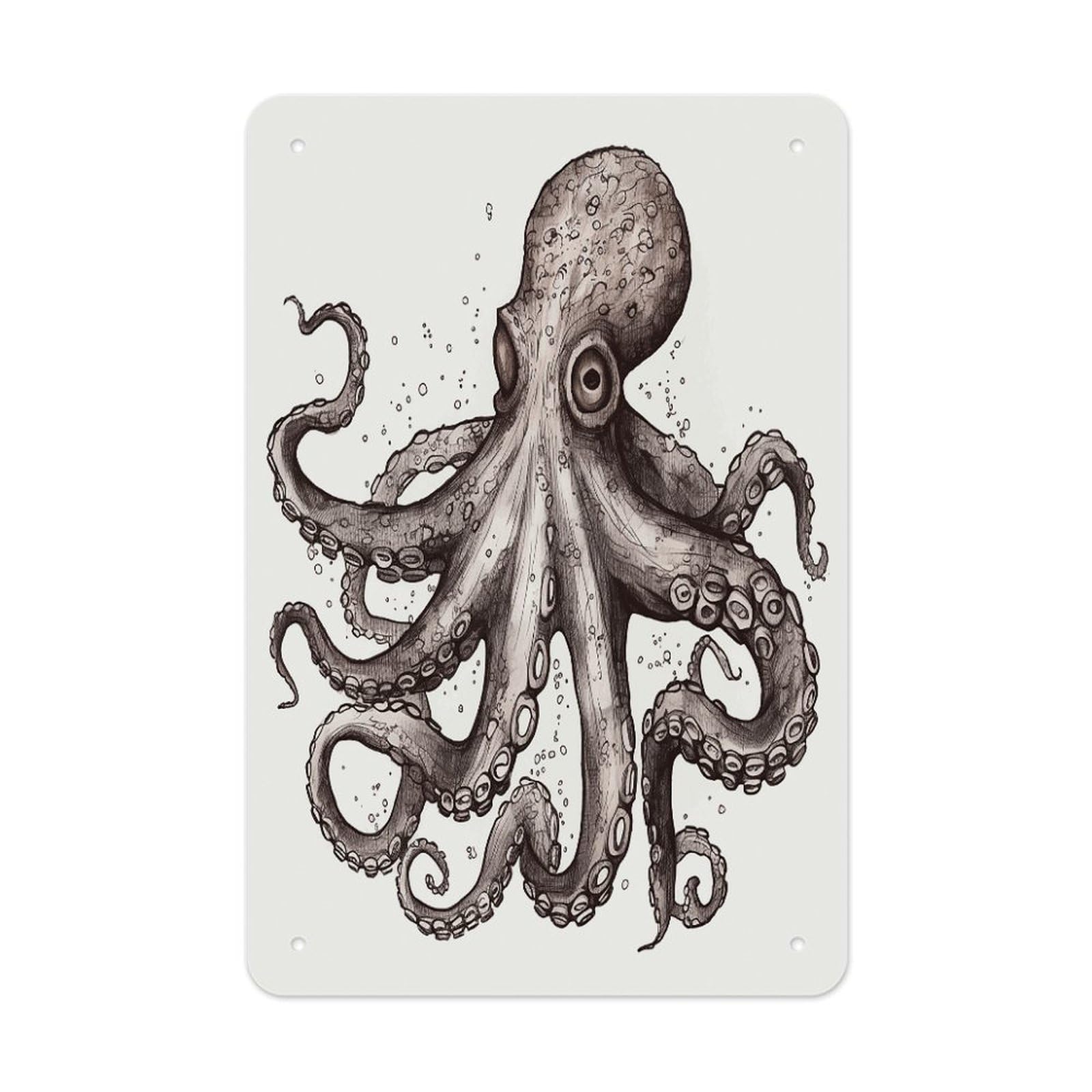 LDGSUPH Octopus Wall Art Prints Folded Edge Iron Sheet Painting with Holes for Wall Prints Decorative Picture Metal Signboard Decor Painting for Outdoor Indoor Wall Decor