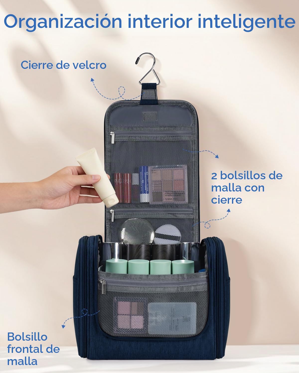 WANDF Neceser para Colgar Impermeable Bolsa de Aseo Colgante Viaje Hombre Bolsa de Cosméticos y Maquillaje para Mujer
