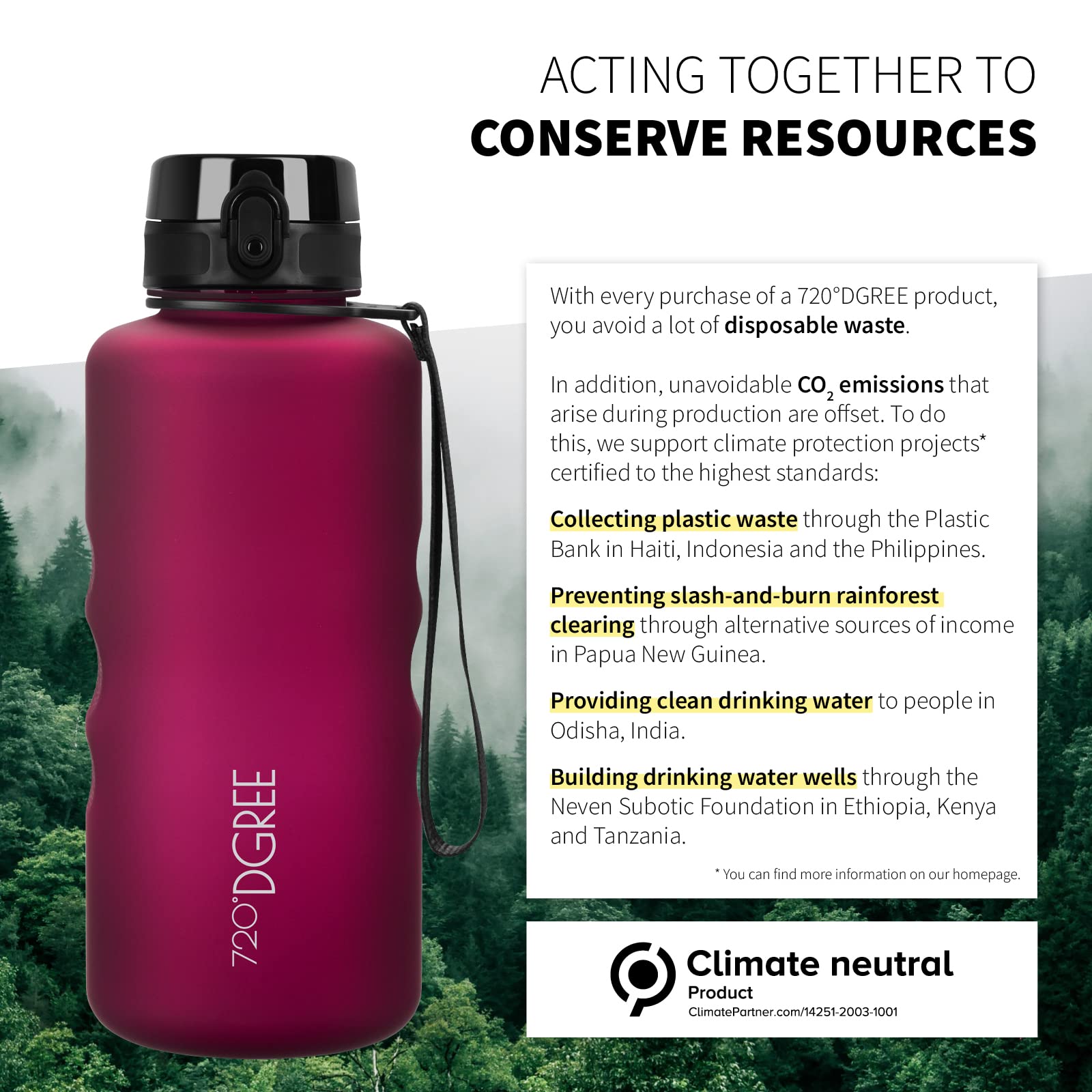 720°DGREE Gourde, Bouteille d’Eau “uberBottle“ +Tamis-Fruits – 350ml, 500ml, 650ml, 1l, 1,5l, 2l - Sans BPA, Étanche, Anti-Fuite, Réutilisable, Légère - Idéal pour École, Sport, Fitness, Gym, Travail - 5