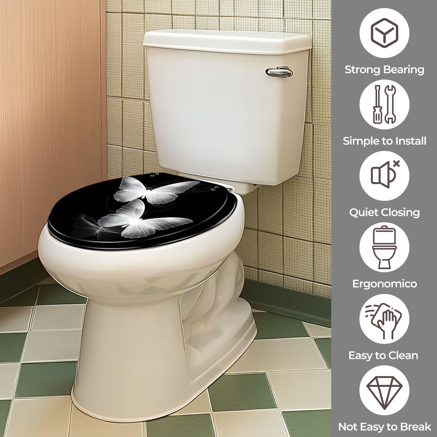 Asiento de inodoro redondo de resina, para uso en el baño.