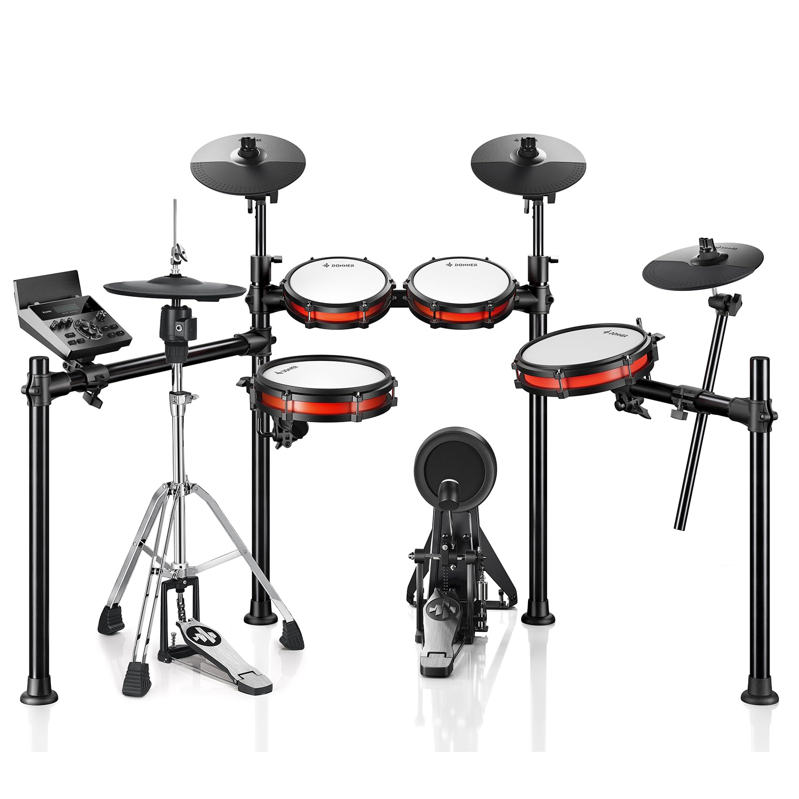 Donner Juego de batería eléctrica, DED-200 Pro batería electrónica con Hi-Hat independiente, caja de malla de doble zona de 10 pulgadas y tambor de patada independiente para batería avanzada, 5