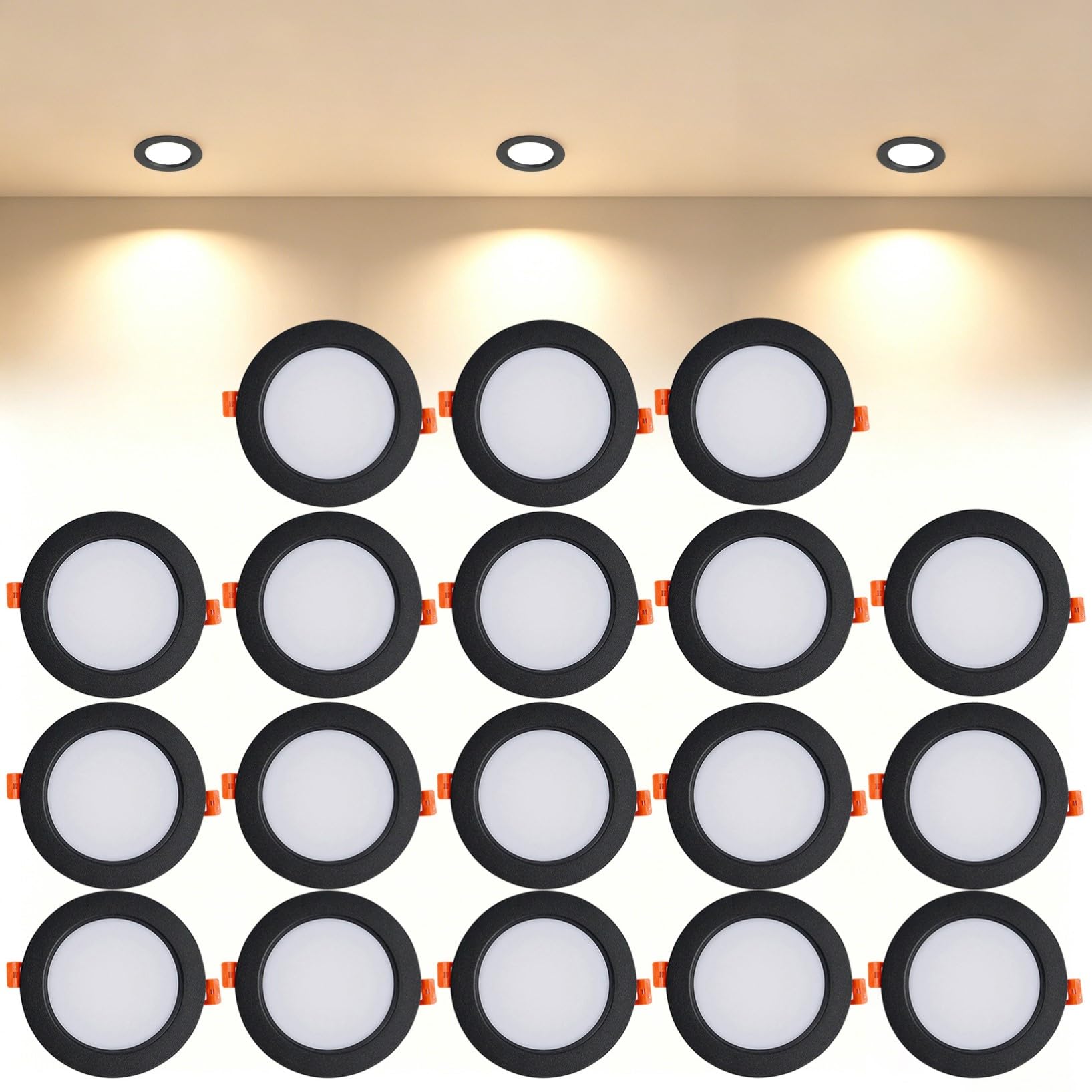 VOGHMOLD 12W Ultra Slim LED Downlight Recessed Ceiling Light 4 inch, 3000K Spot Lights Black Aluminum Trim, Cut Φ110-130mm, AC110-240V Panel Lighting for Office Hallway Closet, 18 Pack