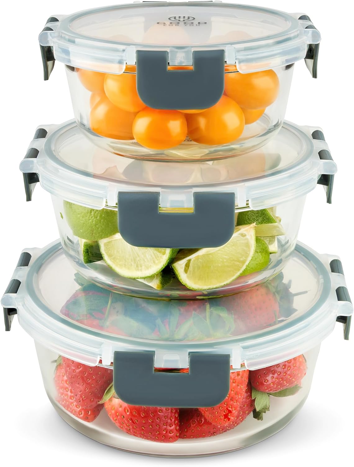 GOOD FOR YOU Stackable round glass containers with lids 3 PACK meal