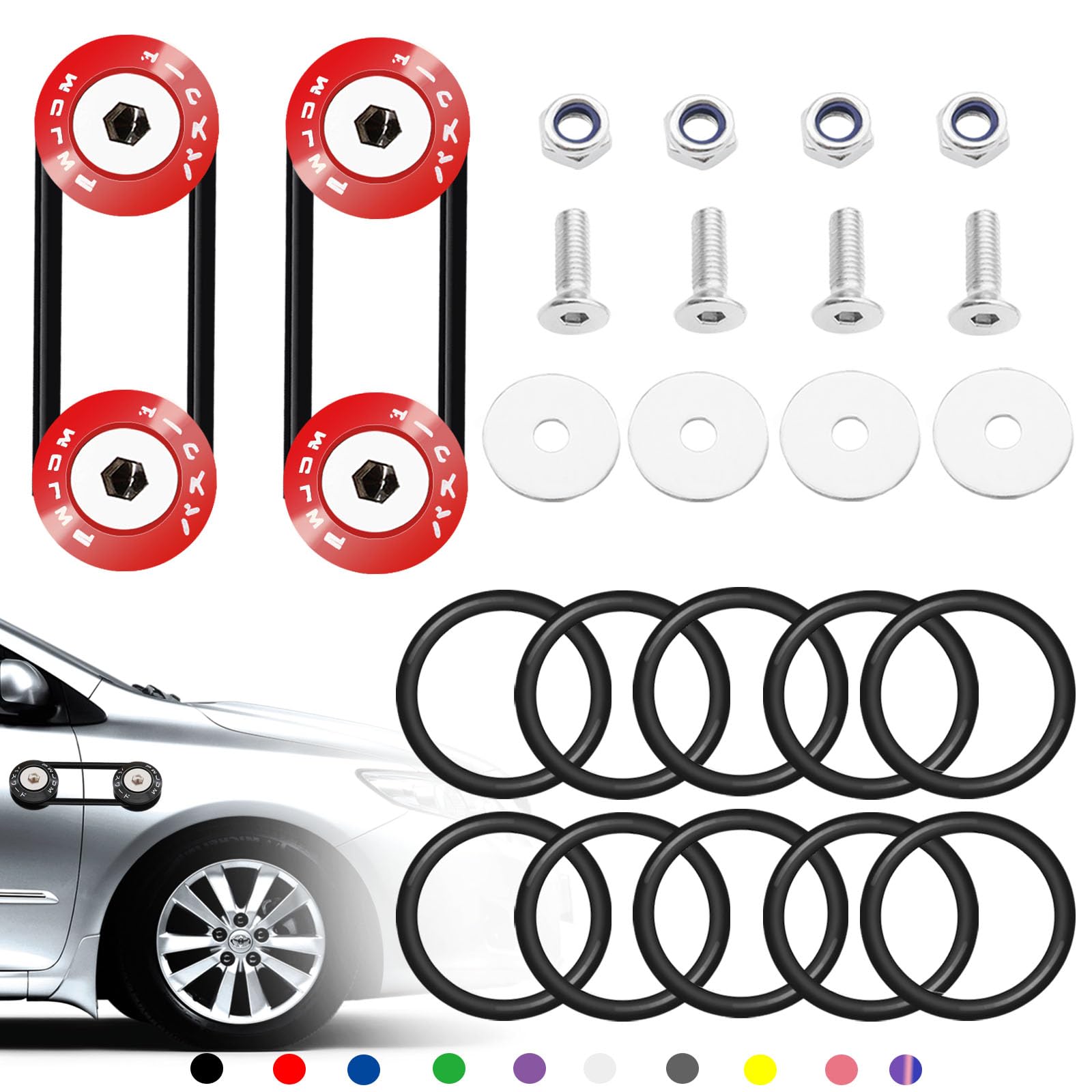 Taiss Bumper Quick Release(Red),Front Rear Bumper Holders Quick Release Kit(4 Quick Release Tabs with 12 O-Rings),with Washer and Stainless Steel Screws,Compatible with Car GM Bumper