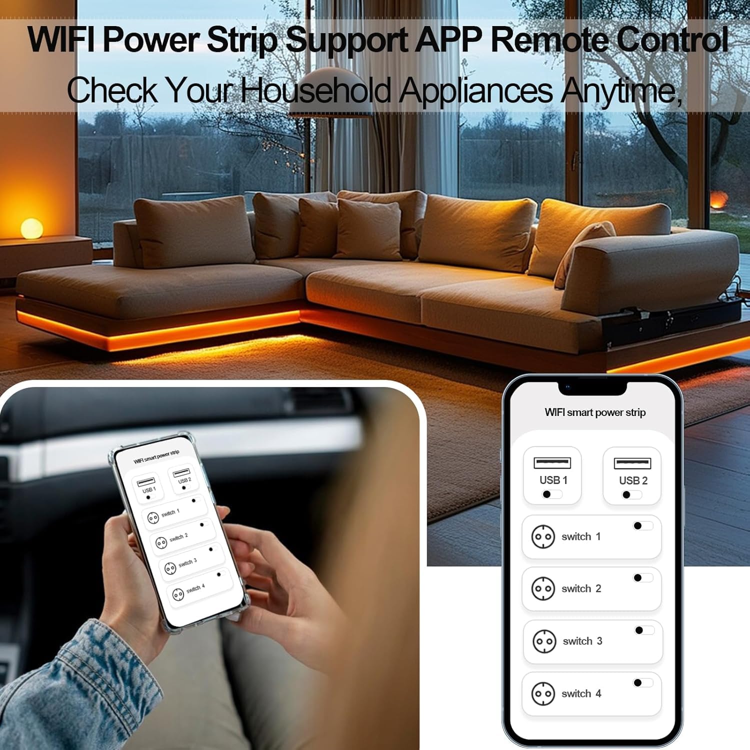 UseeLink ZigBee Smart listwa zasilająca, 16 A, zdalne sterowanie, sterowanie głosem, harmonogram i timer, kompatybilna z Alexa, Google Home, Home Assistant, wymagany hub ZigBee