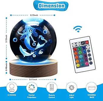 Shellvcase 3.15in 3D Mermaid Nightlight, Mermaid Lamps for Girls