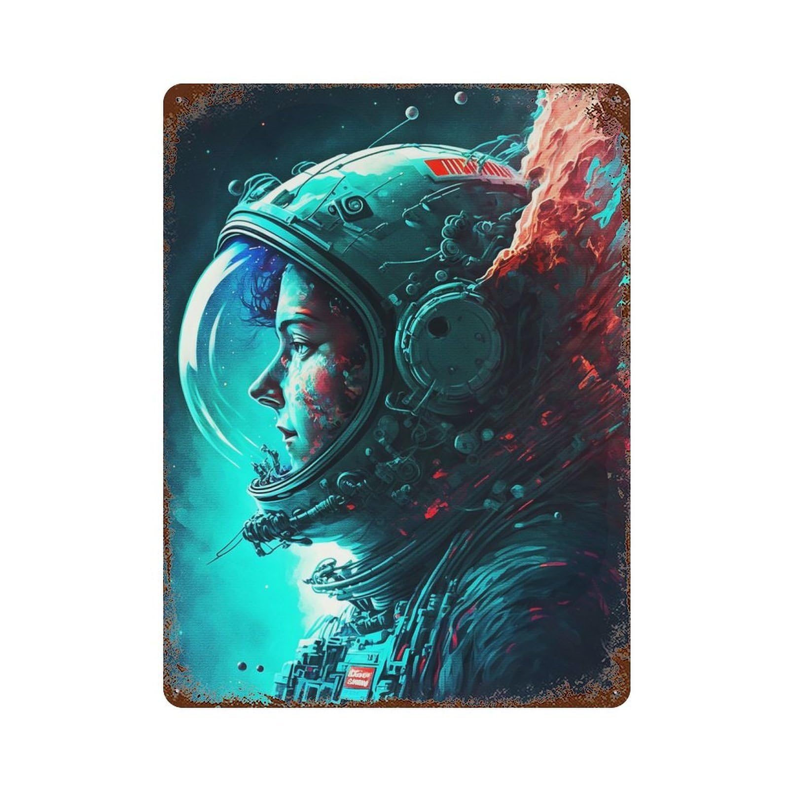 Astronaut Life In Space 15.7"x11.8" Vintage Rust Metal Sign, Novelty Wall Decor for Living Room, Hallway And Home Decor