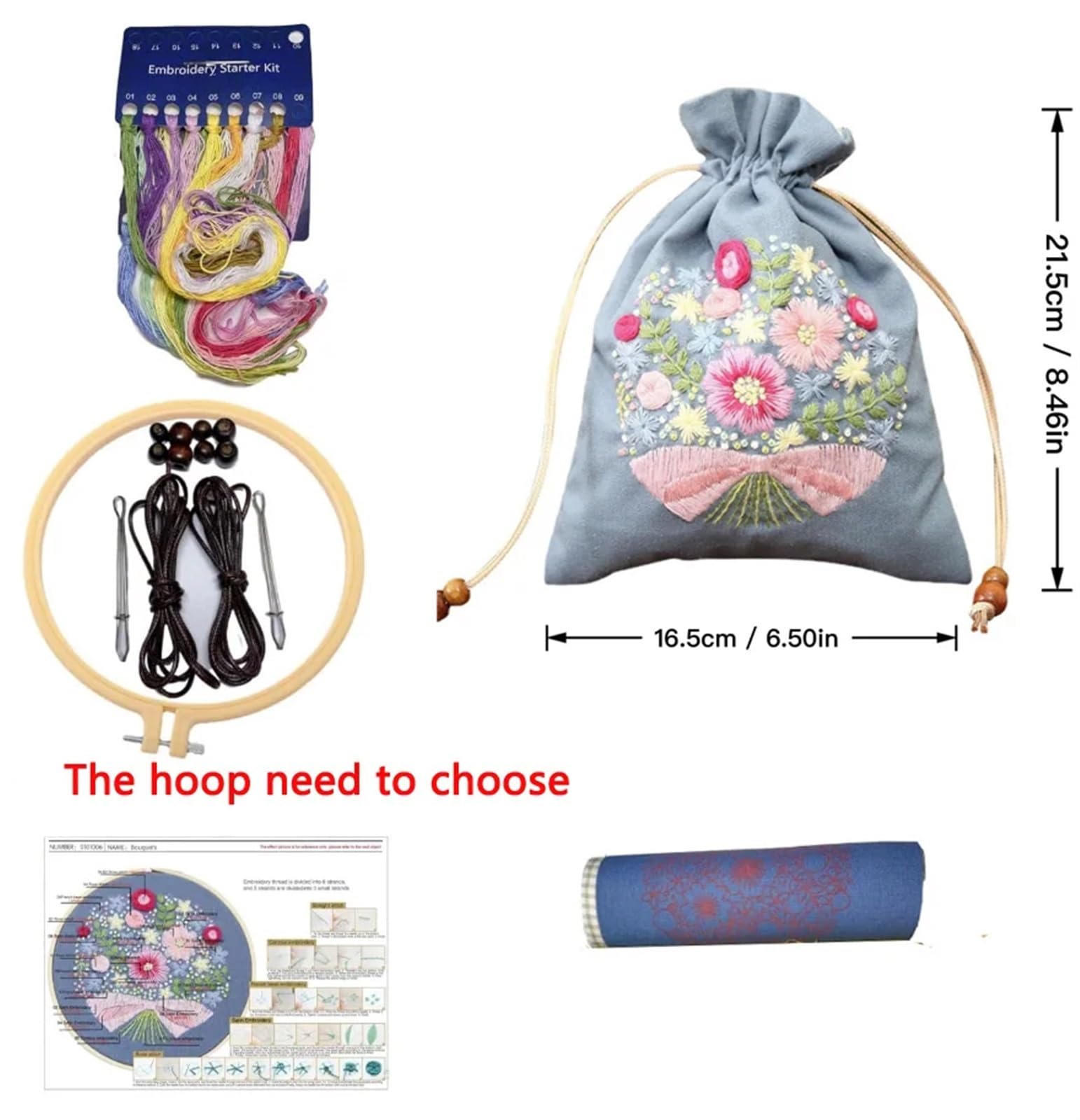 WEBEEDY 2 set di borse da ricamo fai da te con coulisse, kit da ricamo