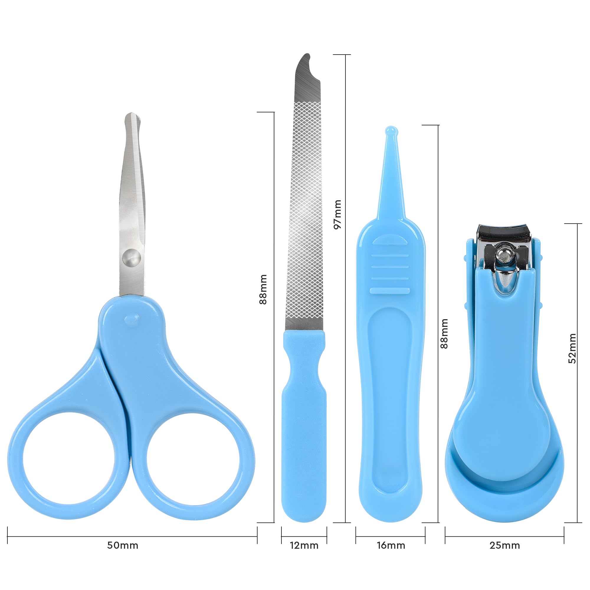 Bébé Soin des Ongles, Set 4-en-1 BLEU, Coupe-Ongles, Ciseaux à Ongles, Lime à Ongles, Pincettes | Toilettage Nouveau-né, Bébé et Enfant