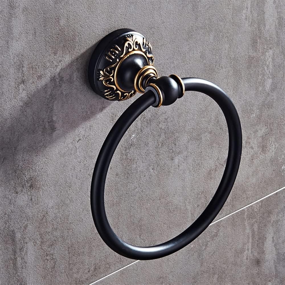 LSLYTQ 1PC Bathroom Black/White Towel Ring, Space Aluminum Towel Rack Ring Rack, Wall-Mounted Towel Shelf Holder, Bathroom Accessories