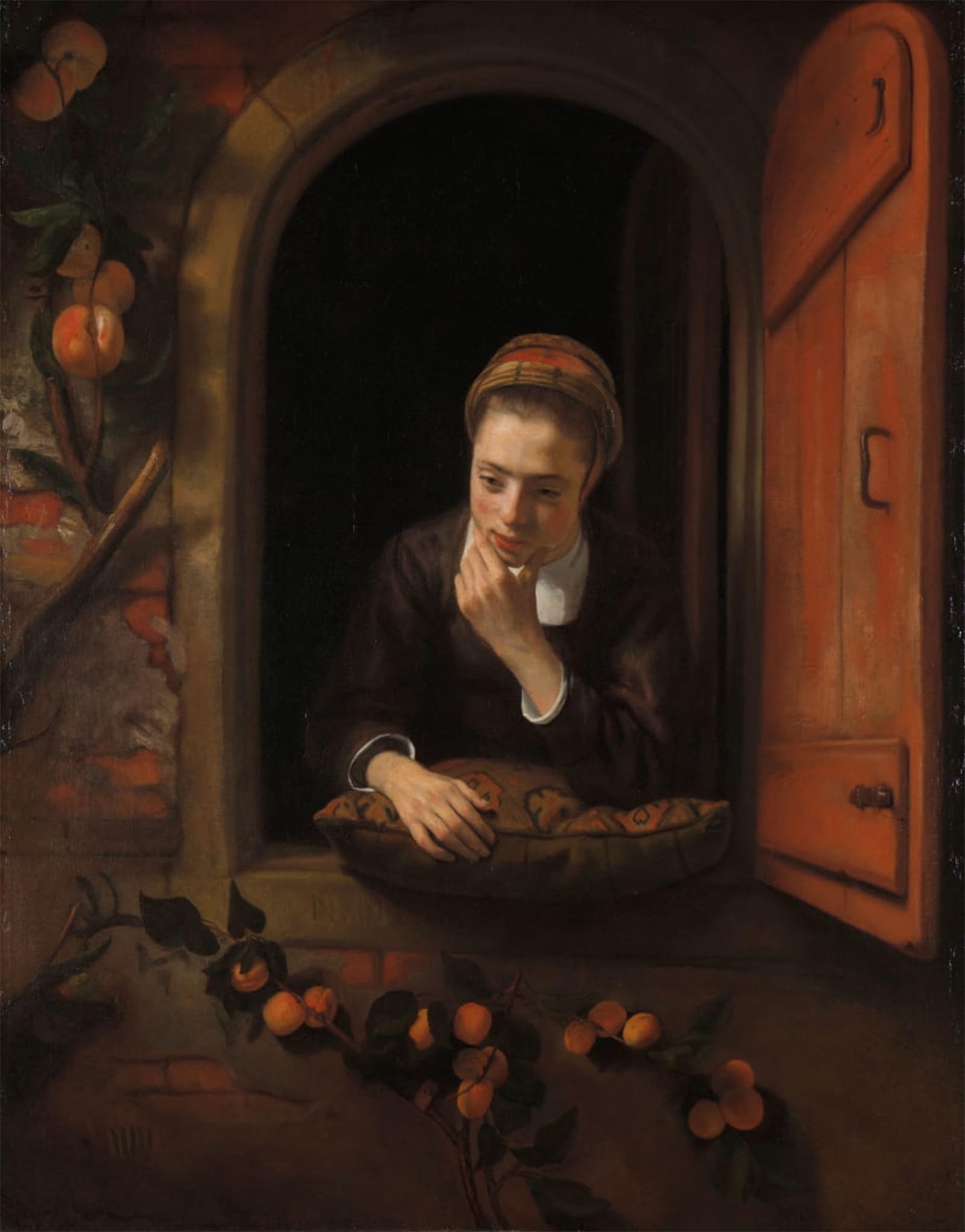 ARTXLXXBN Famous Print Painting Colorful Art Print Girl At a Window Known As the Daydreamer by Nicolaes Maes Canvas Art Decorations for Home Decor 60x90cm