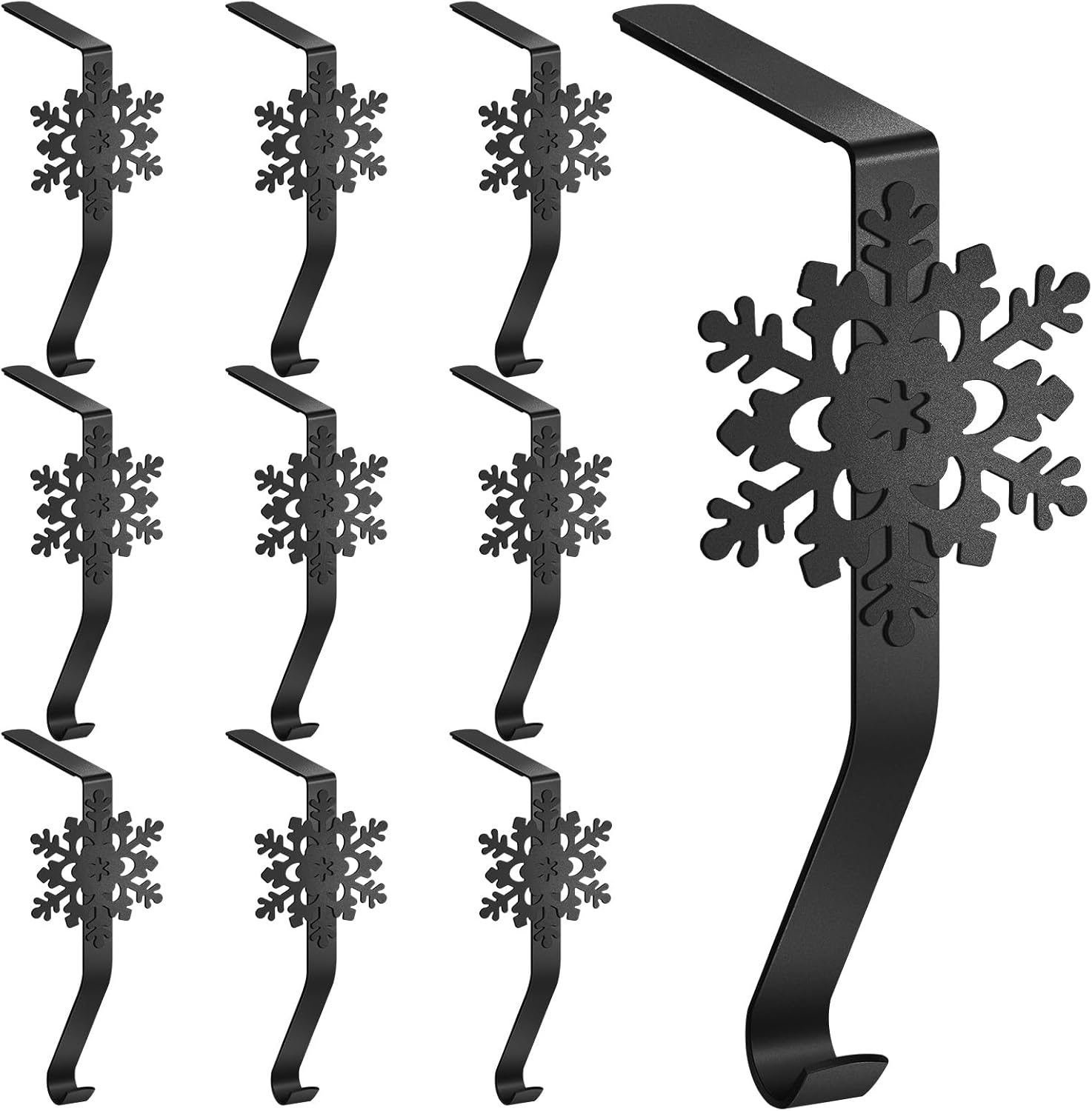 Peryiter 10 Pieces Snowflake Christmas Stocking Holders Metal Mantel Stockings
