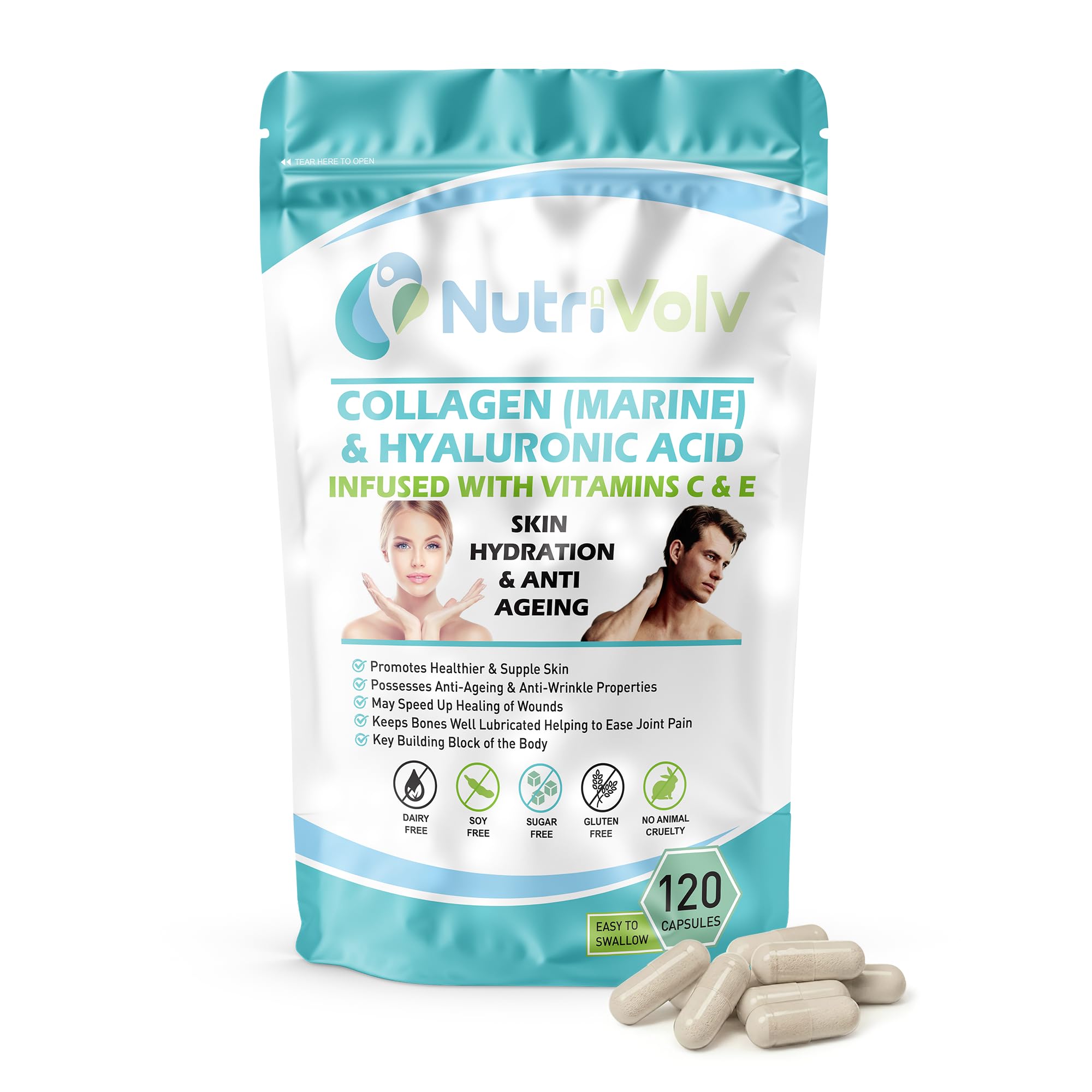 Collagen, Hyaluronic Acid High Strength with Vitamin C & E Beauty Pills Supports Tissue Repair, Anti Ageing & Skin Hydration | 120 Capsules