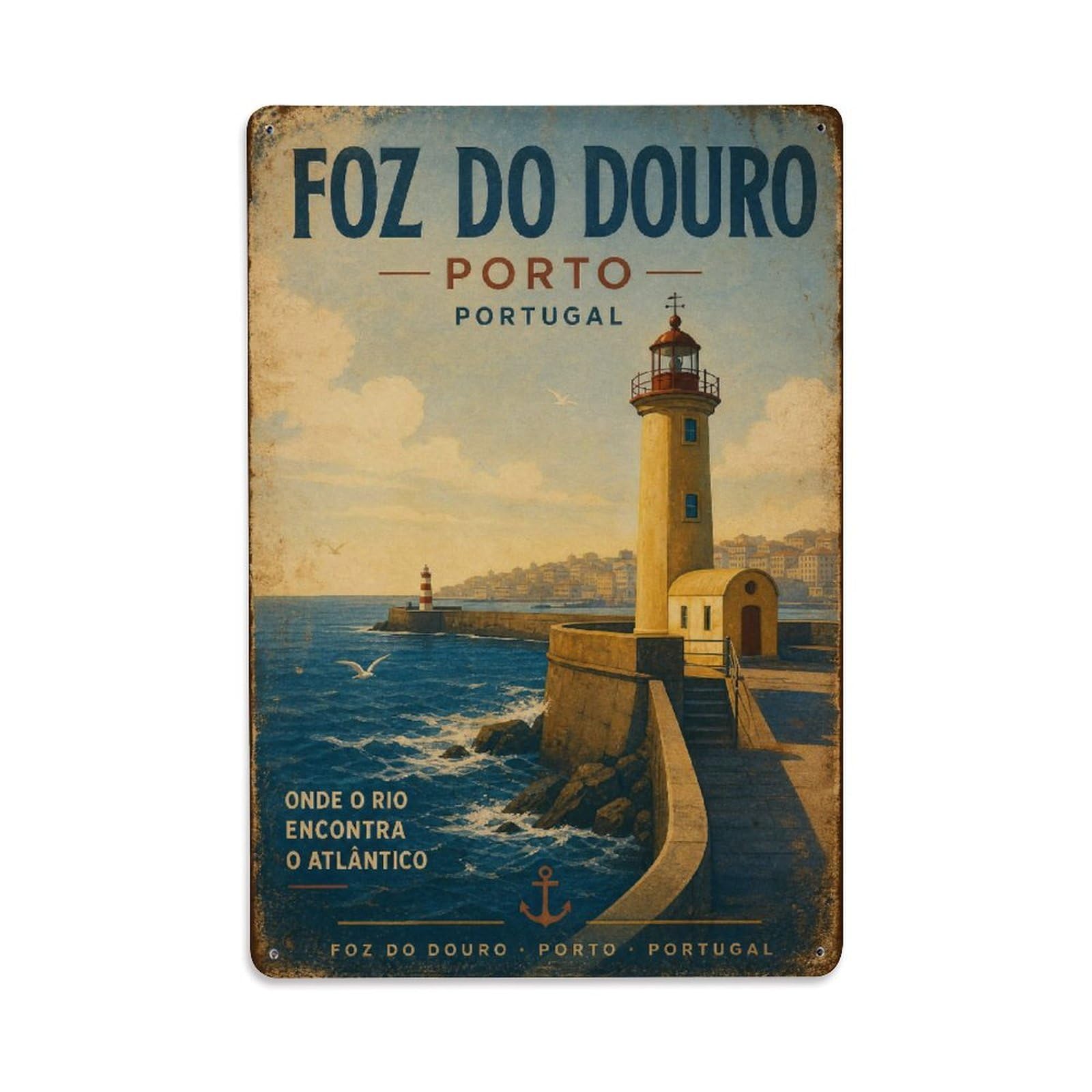 Huiyhb 8X12inch(20X30cm) Vintage Travel Foz Douro Atlantic Ocean Meeting Portugal Metal Tin Sign