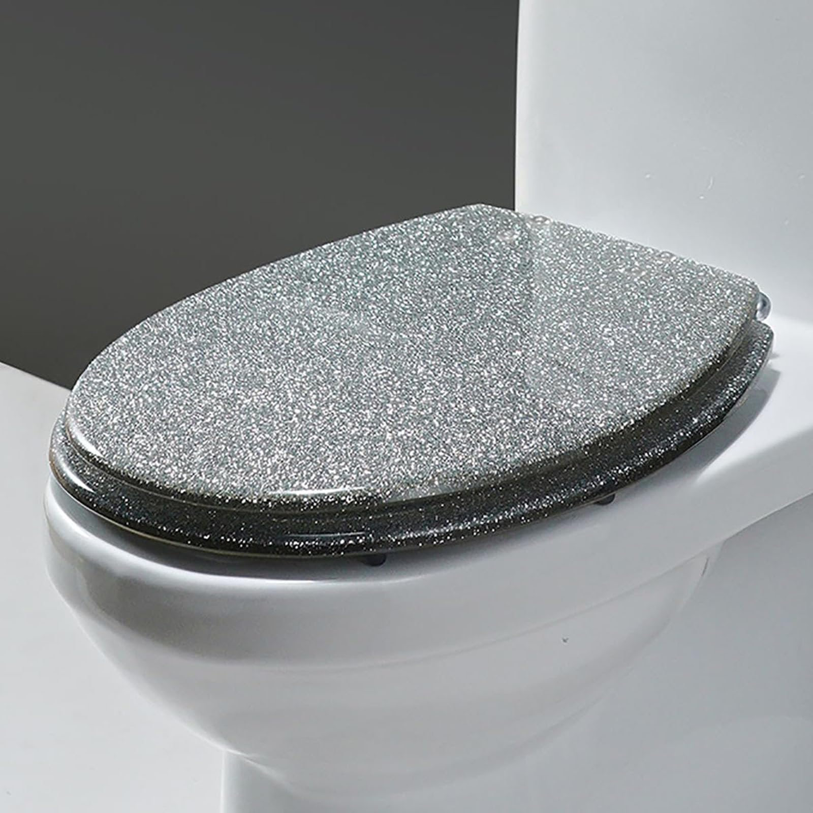 Dxpsxjl Silver Sparkling, Durableing Toilet Seat, Slow Closing Hinge Thick Goldilver Pinkilver Blackilver Hinge, Adjustable, Lightweight, Portable, User-Friendly