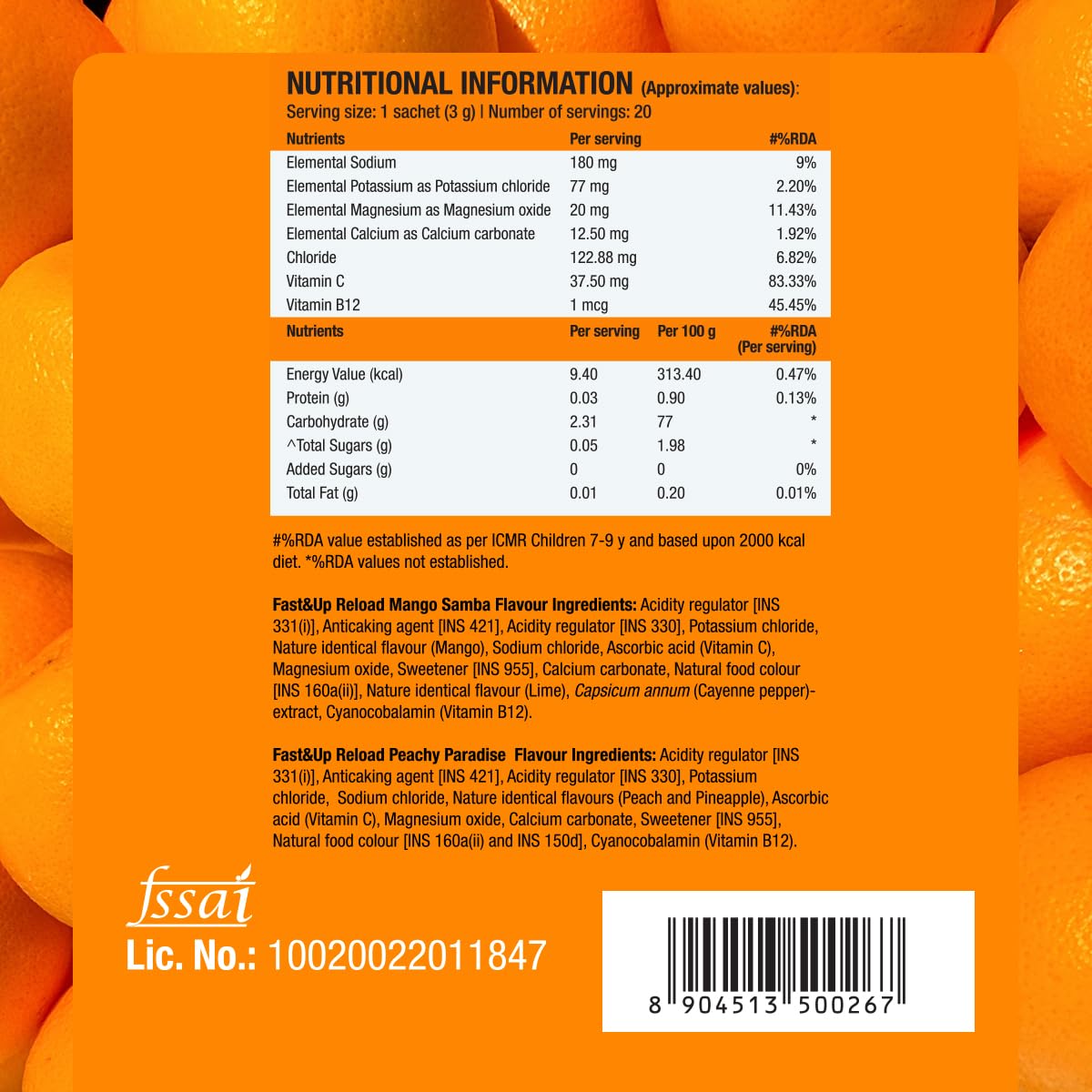 Fast&Up Reload Electrolytes Powder Sachets | Zero Added Sugar Hydration Drink with 5 Essential Electrolytes Vitamin C & B12 | Summer Heat, Workout Recovery, Travel & Wellness | Assorted Pack of 20 Sachets — Amazon image 7