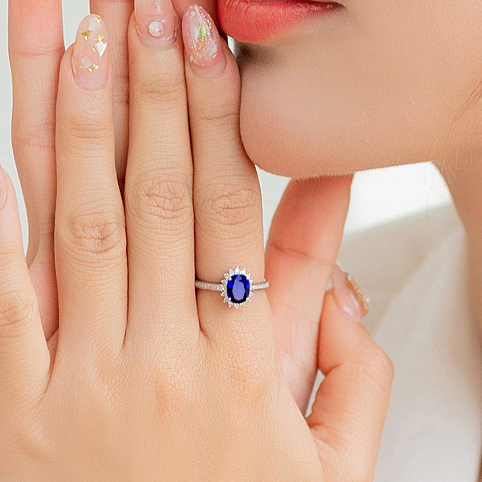 Beydodo Damski pierścionek białe złoto 750 diament słonecznik z szafirem 0,56/1.04/1.5/2ct kobiety obrączki ślubne białe złoto e 18 karatów (750) białe złoto, 58 (18,5), colore: 2ct, cod. TLLWGZ4104