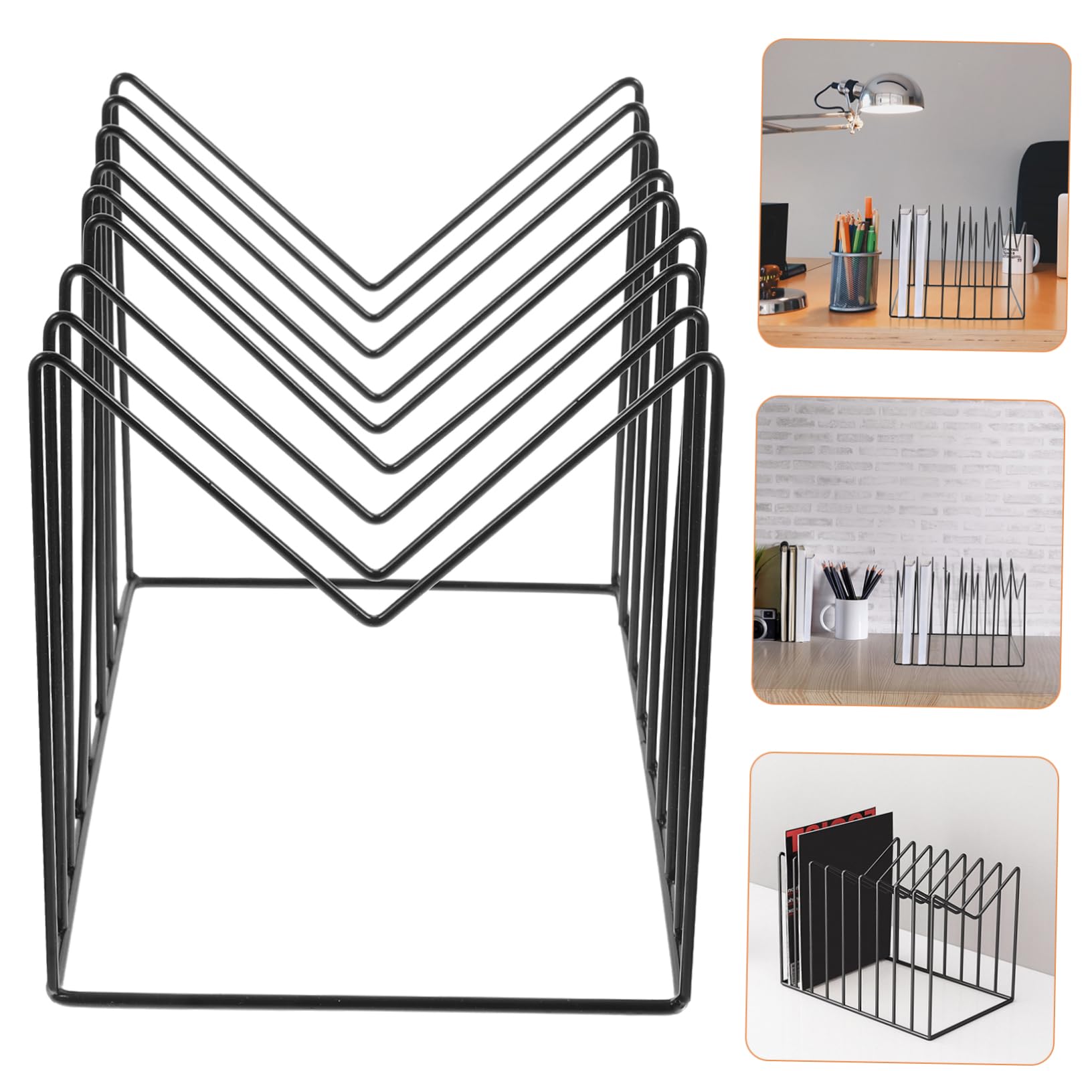Porta Dischi in Vinile da Tavolo in Metallo Nero per Libri | Grande Capacità, Ufficio e Caffè, Design Semplice e Raffinato, Esposizione e Ordine su Scrivania