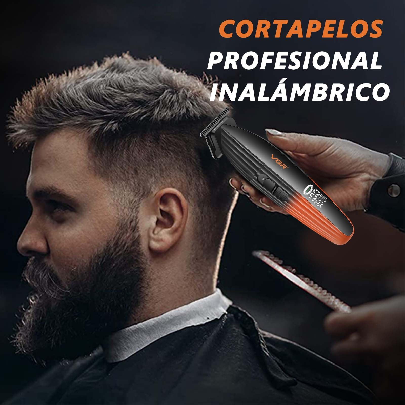 VGR 889T Maquina de Cortar Pelo Hombre Precisión, Base de Carga, Naranja | Cortapelos Hombre Profesional con Modo Turbo, Pantalla LED y Carga USB