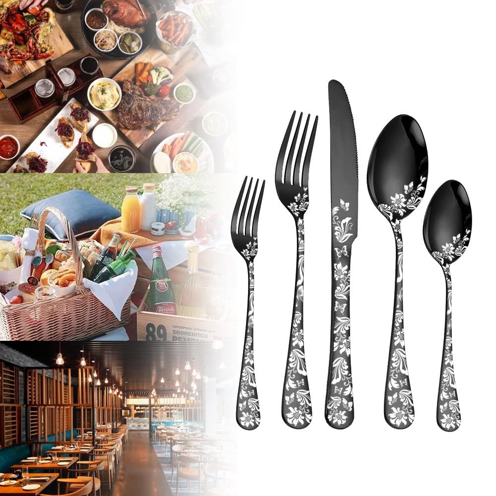 20-Piece Moderno Placcato Modello Cucina Argenteria Servizio Di Stoviglie Per 4 Persone, 18/10 In Acciaio Inox Set Di Posate, Bistecca Coltello Forchetta Cucchiaio Regalo Box Set Di Posate (Argento)