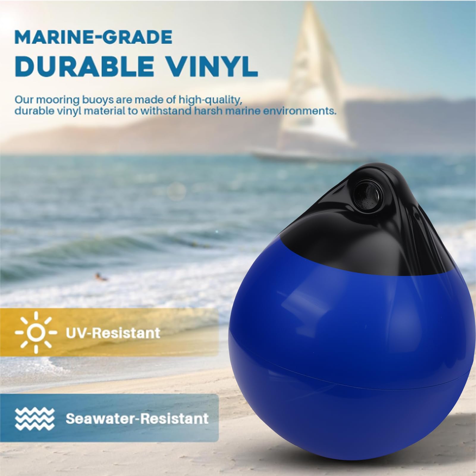 Boat Buoy Float, Inflatable PVC Mooring Buoy and Boat Bumper, Round Floating Ball for Yacht and Boat Docking in Black and Blue