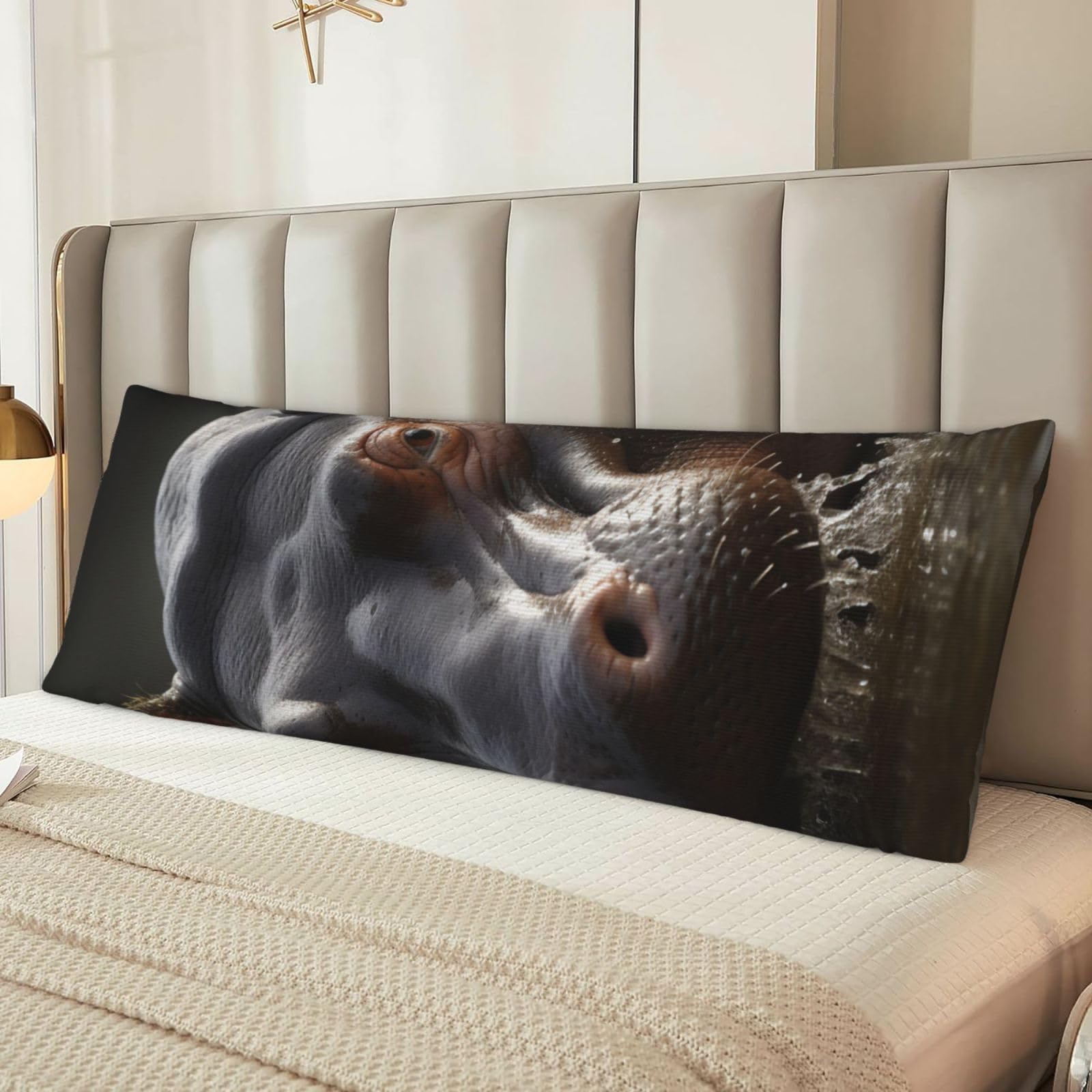 Fodpand Women's Black Hippo Body Pillow Cover 20X54 Inches Soft Microfiber Long Pillow Case For Sleeping & Side Sleepers Comfy Breathable Decorative Body Pillowcase Gifts For Men