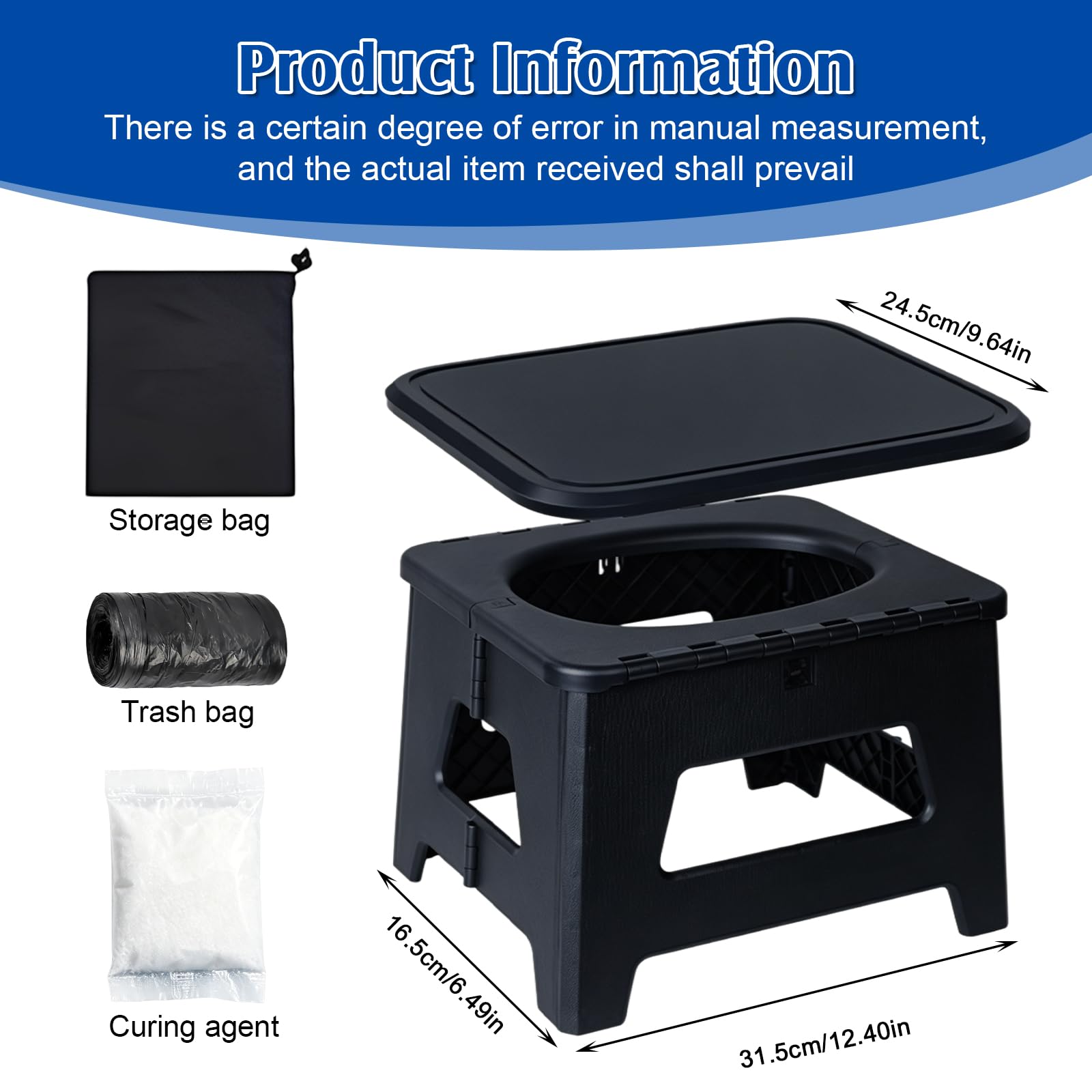 Tragbare Campingtoilette, Camping Toilette Faltbar, Tragbare Toiletten, Mobile Toilette mit Toilettenbeutel und Aufbewahrungsbeutel, für Wandern Reisen Angeln Trekking Boot Zelt, 31,5x24,5x16,5cm
