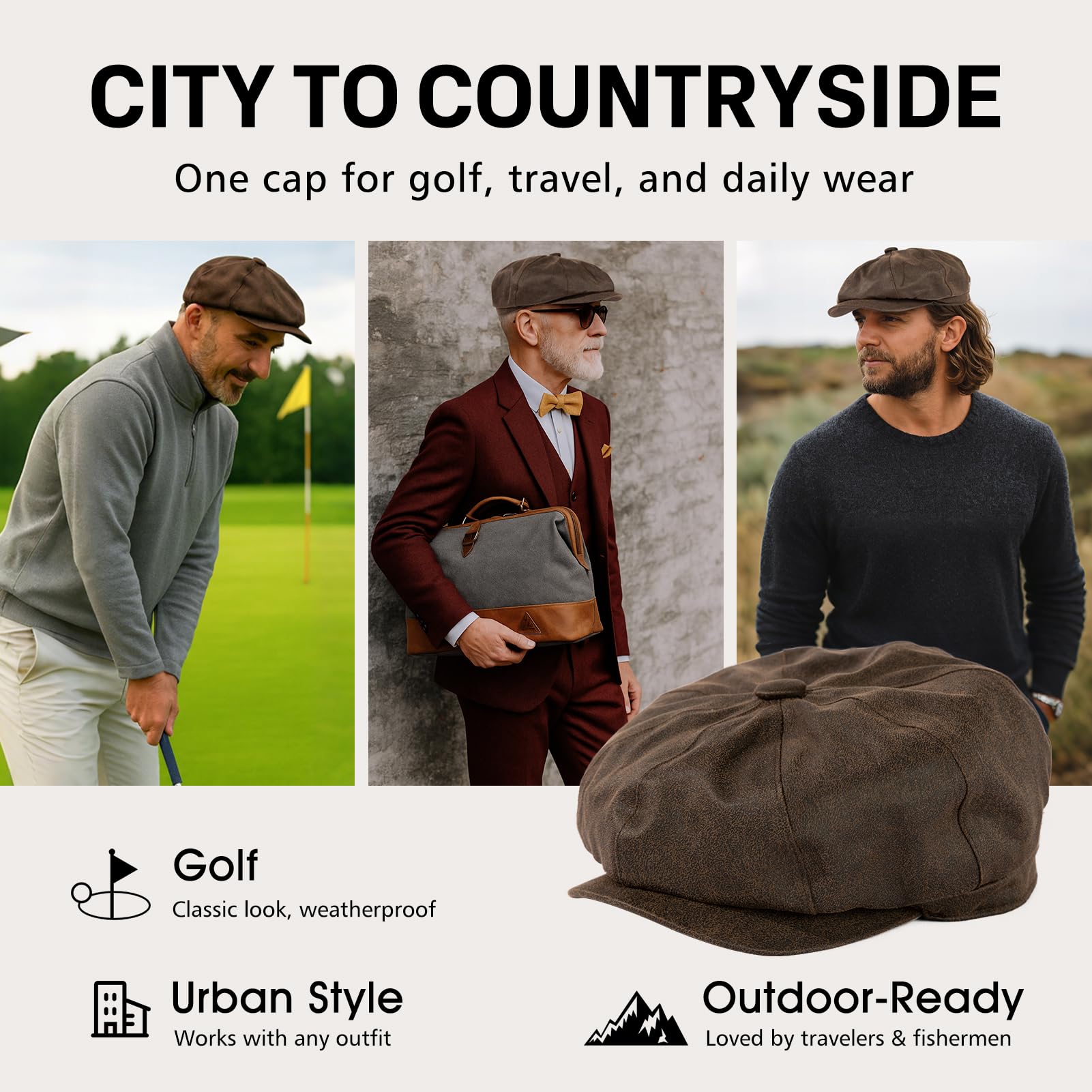 TOP-EX Gorra de periódico para hombre para golf o uso casual, elegante gorra plana con pico para pesca, caminar, tiro y caza, 57-65 cm (M-3XL)