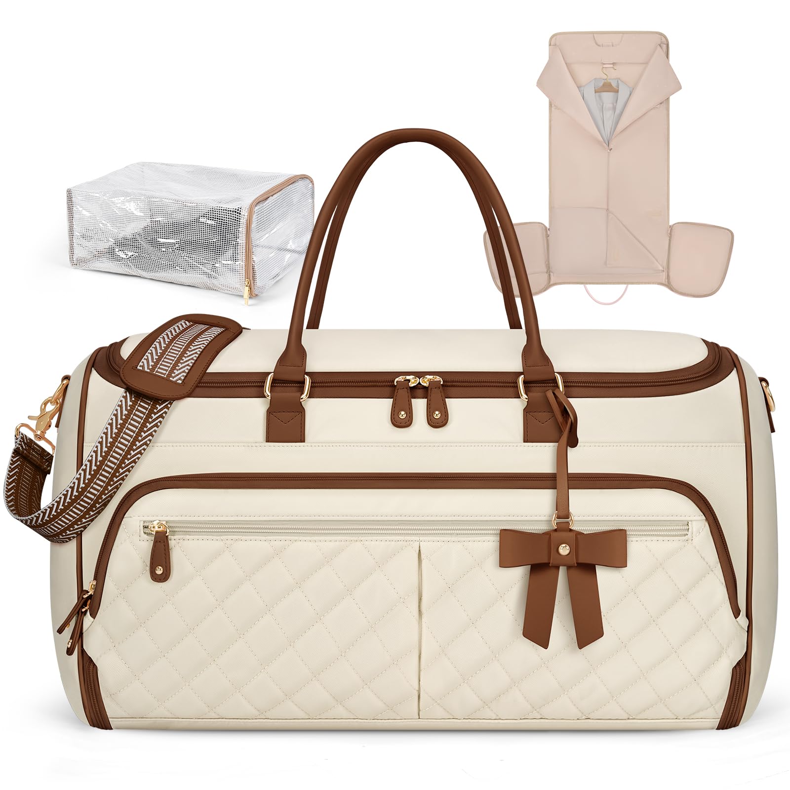 RAINSMORE Garment Bags for Travel Women Convertible Garment Duffle Bag for Hanging Clothes, Large Carry On Garment Bag with Shoe Bag & Wet Pocket, Foldable Dress Suit Business Travel Weekender Bags