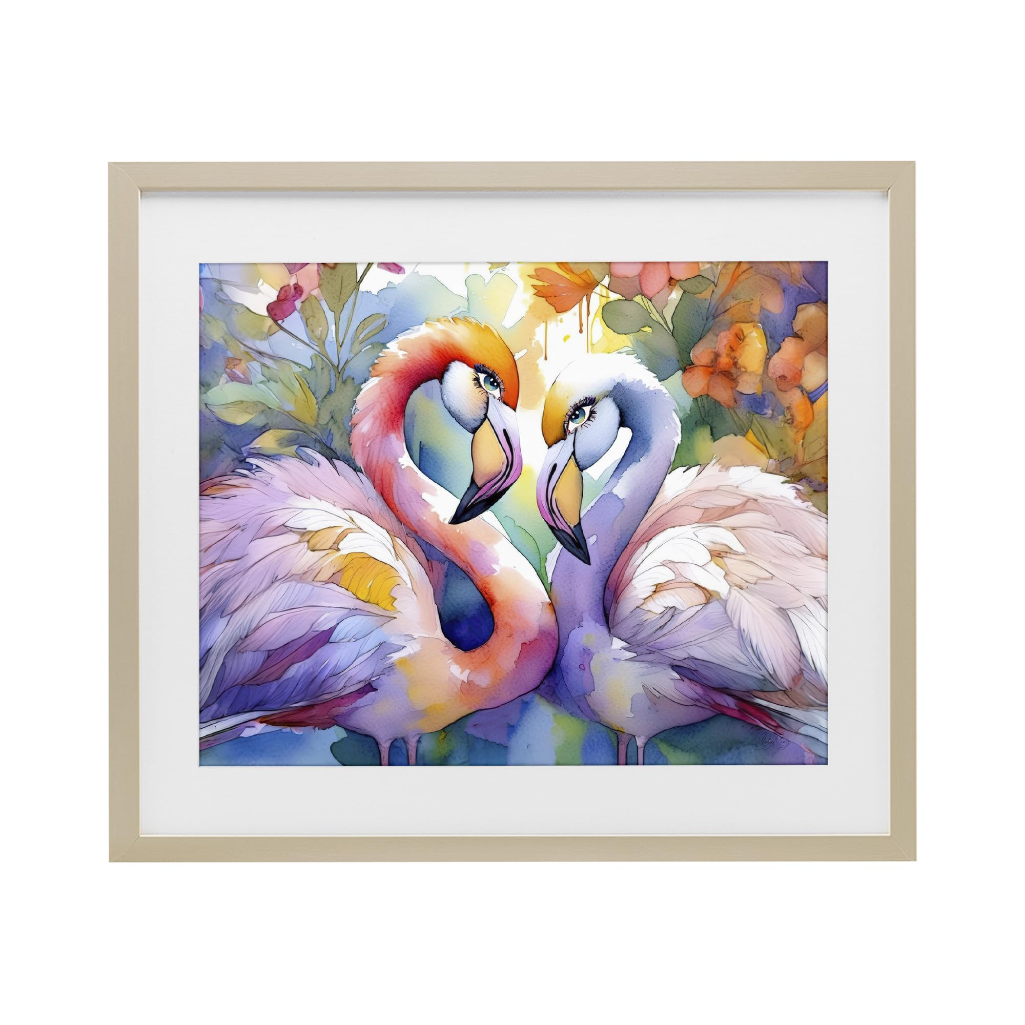Stupell Industries Harvest Pine (Textured) Flamingo Love Pair Botanical, 17 X 21 Inch Framed Print Under Glass