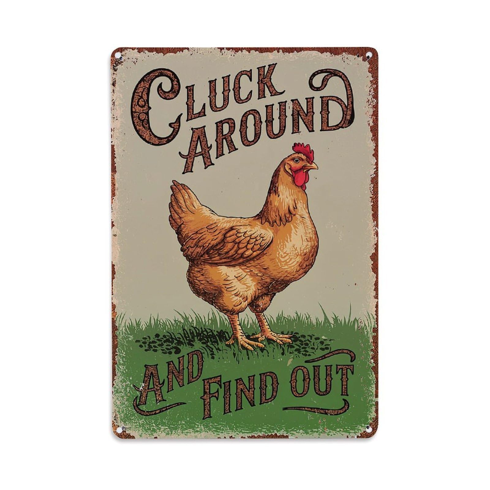 Cluck Around And Find Out Retro Metal Tin Sign, Vintage Decor Art Poster for Bar, Home, Man Cave, Kitchen, Laundry Room Gift 8x12Inch