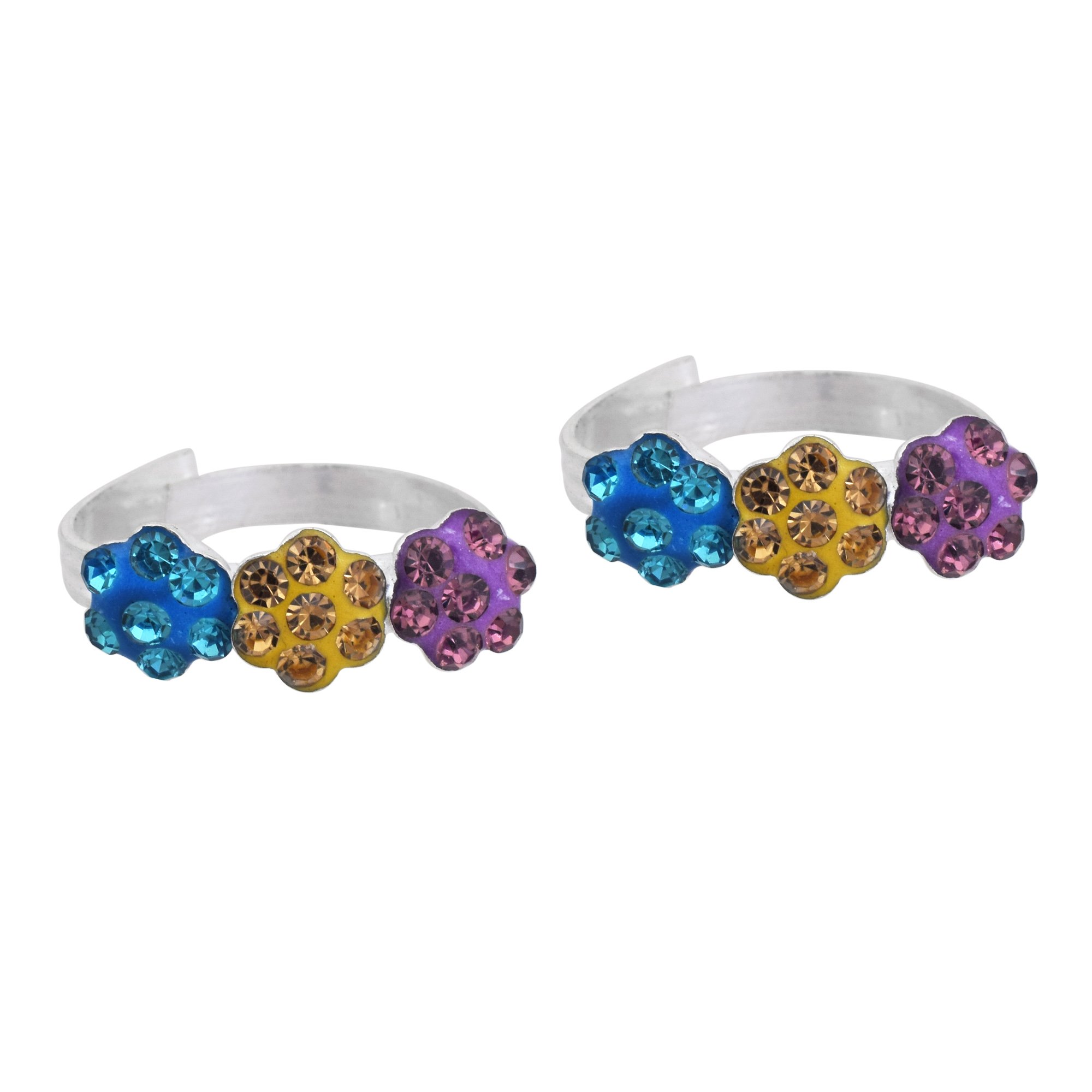 Missmister Silver plated Violet, Yellow, Blue CZ studded, flower shaped adjsuatble size Bichiya, Toe ring Women Traditional (MM6262TRRM)-image-37