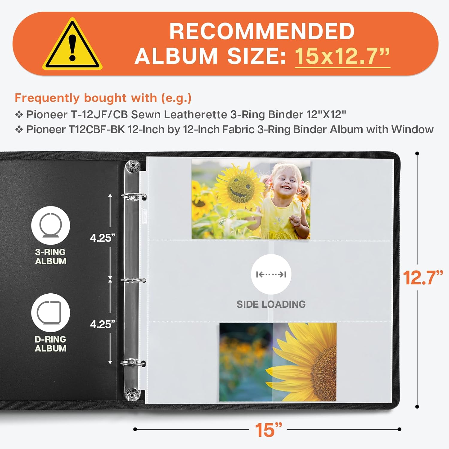 Dunwell 12x12 Scrapbook Page Protectors - 4x6 Photo Album Pages for 3-Ring Binder, (100-Pack, Horizontal Layout), Holds 1200 Pictures, Durable Refill Sleeves, Scrapbooking, Fits Pioneer & WRMK Albums