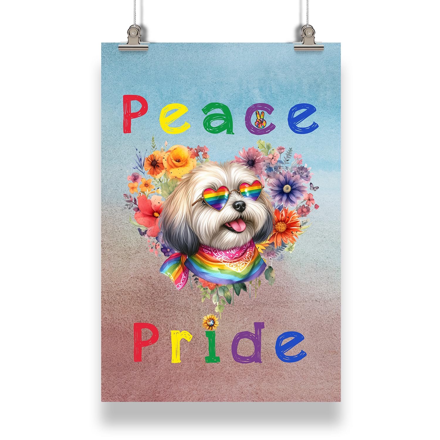 Ninety3POD Peace Love Pride Havanese with Rainbow Sunglasses LGBT LGBTQ+ Portrait Poster Havanese Dog Lover Gifts Idea Wall Art Home Decor - 004