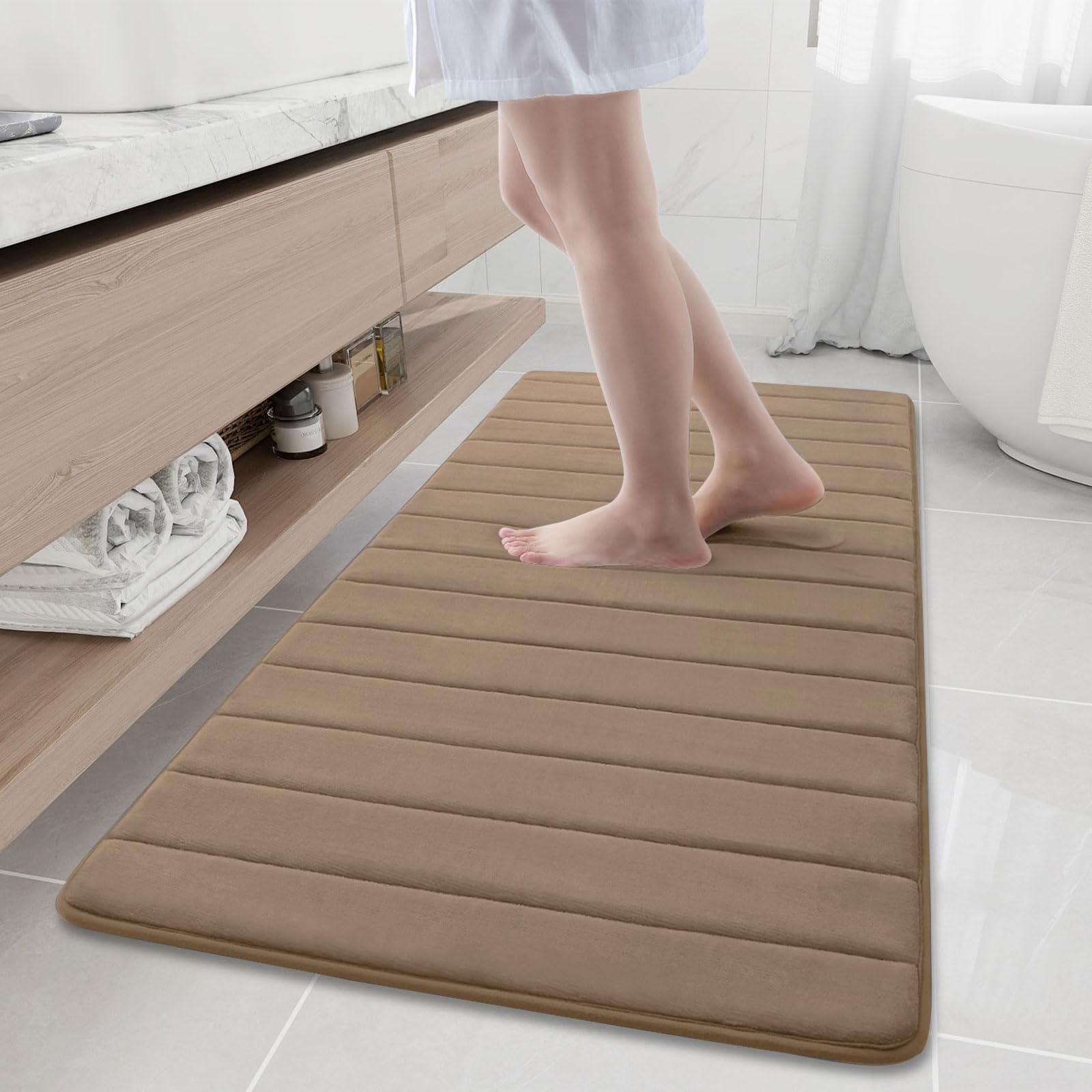 Buganda Memory Foam Bath Mat, 60" x 24", Ultra Soft and Non-Slip Bathroom Rugs, Water Absorbent and Machine Washable Bath Rug Runner for Bathroom, Shower, and Tub, Mocha Mocha Rectangular 60" X 24"