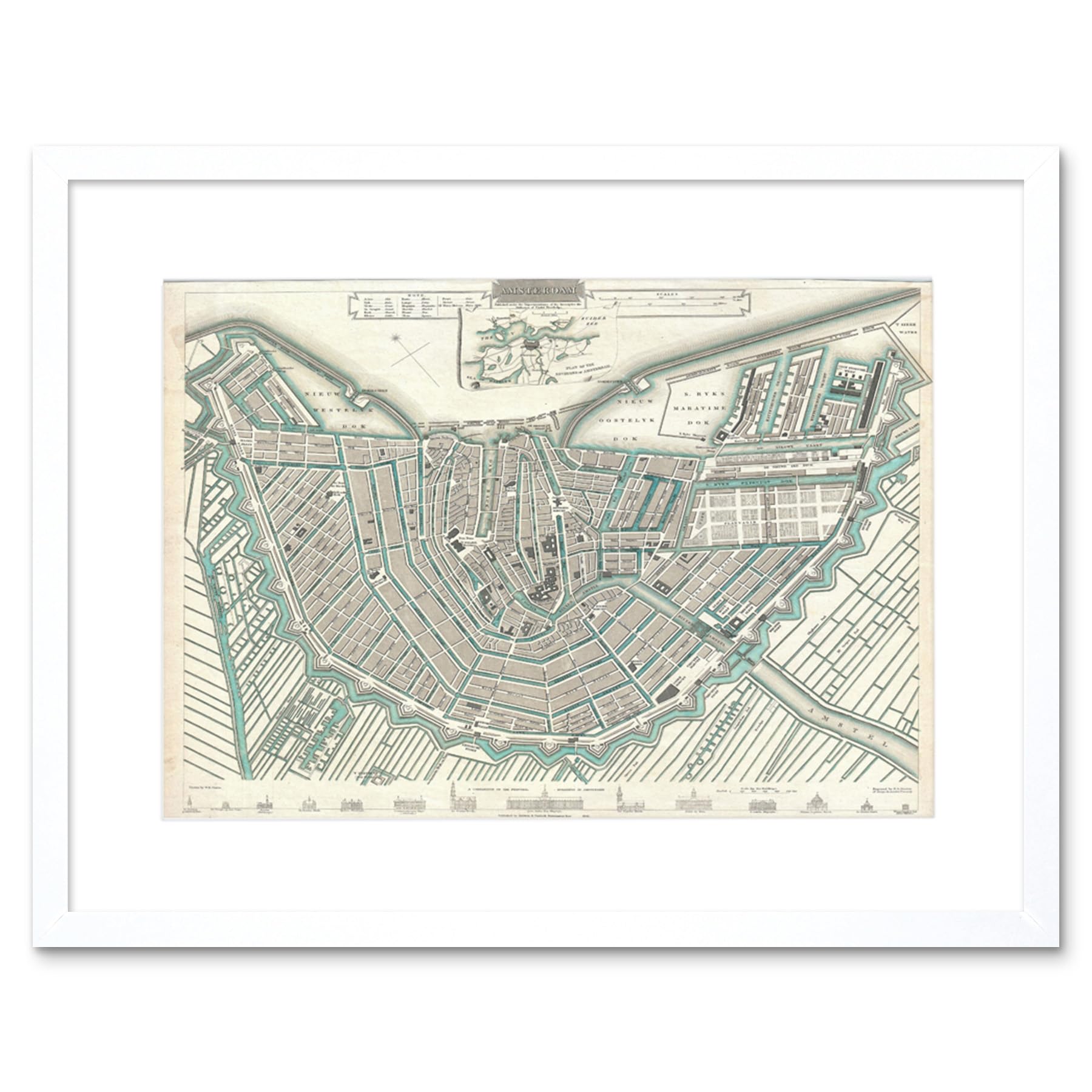 Wee Blue Coo Map Illustrated Antique Sduk Amsterdam Framed Wall Art Print