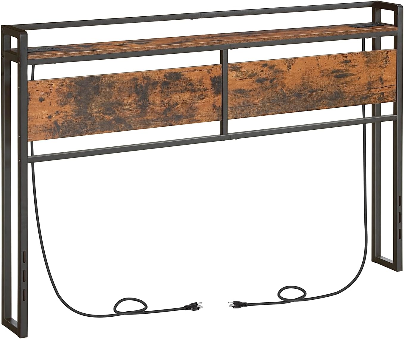 HOOBRO Headboard Queen Size, Headboard with 2 Outlets and 4 USB Ports, Adjustable Height, Storage Rack, Sturdy and Stable, Easy Assembly, Rustic Brown and Black