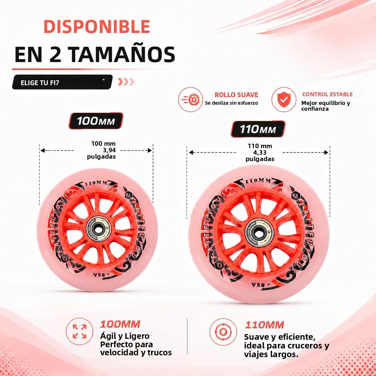 Pack de 6 Ruedas de Repuesto para Patines en Línea, 100 mm 110 mm, Dureza 85A, Ruedas de PU con Rodamientos, Buen Agarre, Resistentes al Desgaste, Silenciosas y Suaves (100MM)