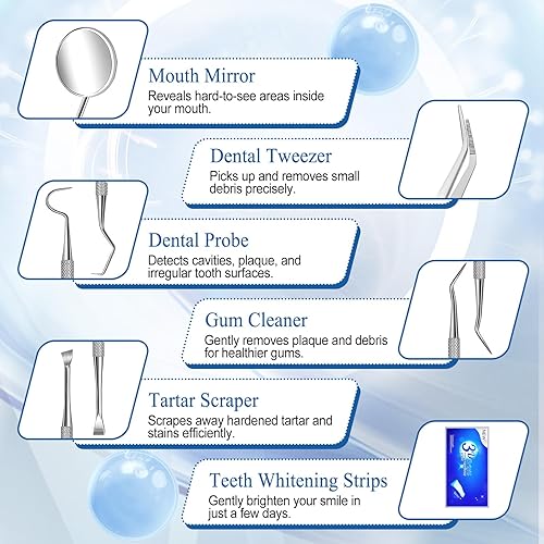 Miniatura 2 de Kit de limpieza y blanqueamiento dental para uso personal, herramientas profesionales de dientes de acero inoxidable con raspador de placa y tiras