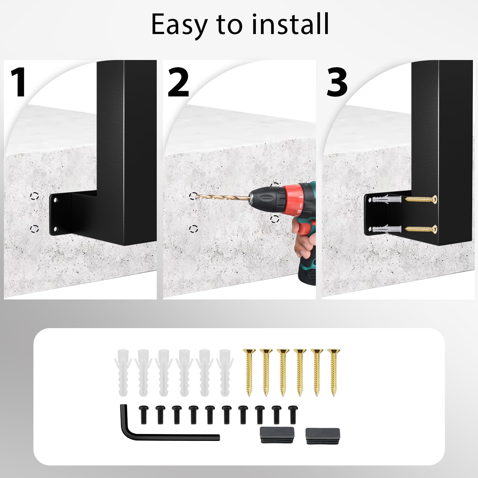 Barandilla Exterior, 2 – 3 Peldaños, Pasamanos de Escalera Exterior, Ajustable, Barandilla de Metal, Barandilla Escalera Negra Interior, Montaje Lateral, Pasamanos para Escaleras, para Villas