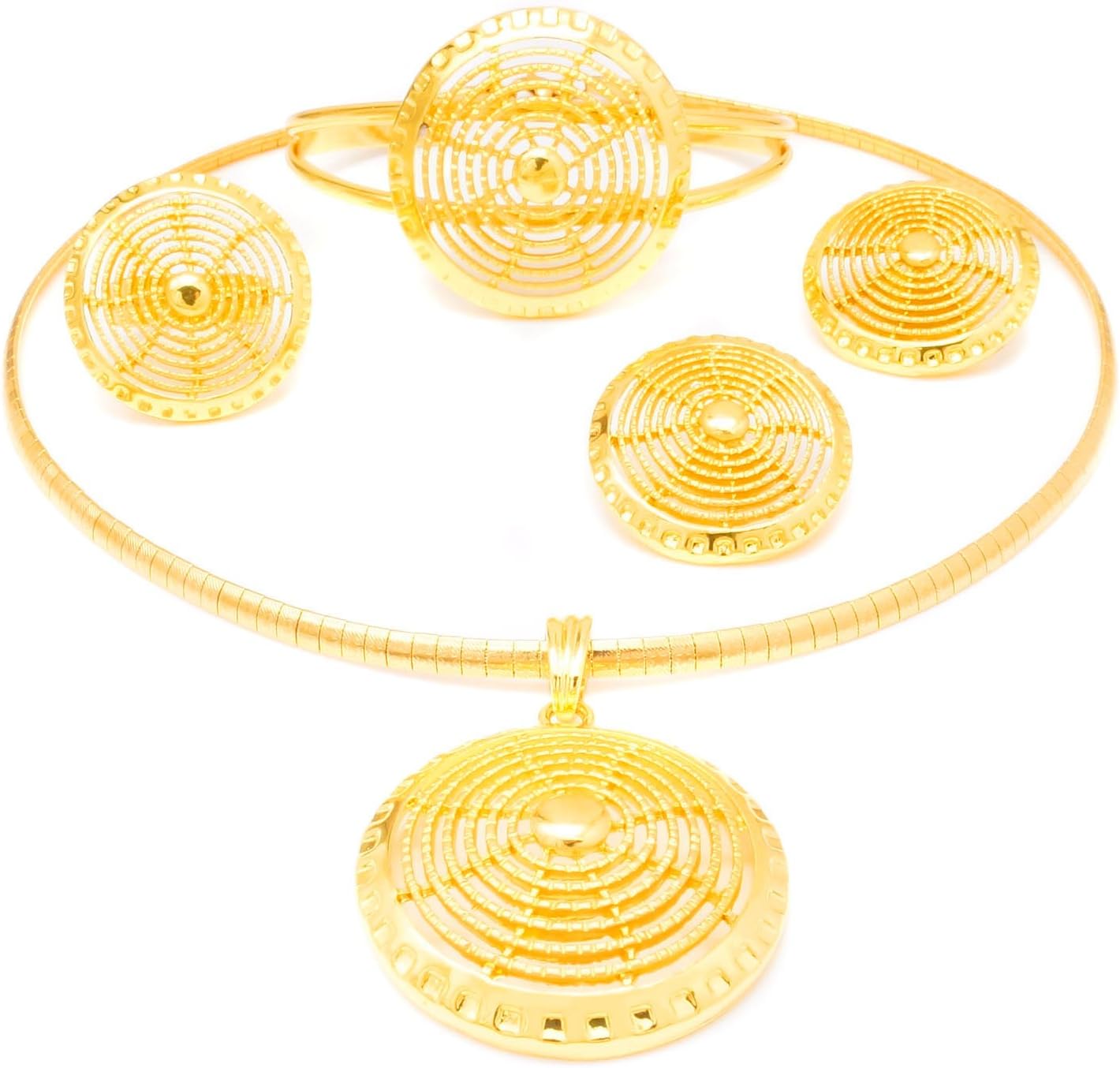 Yulaili Traditional African Jewelry Fashion Necklaces Bracelets Statement Ethiopian Women Cross 24k Gold Plated Wedding Jewellery Set (Silver)