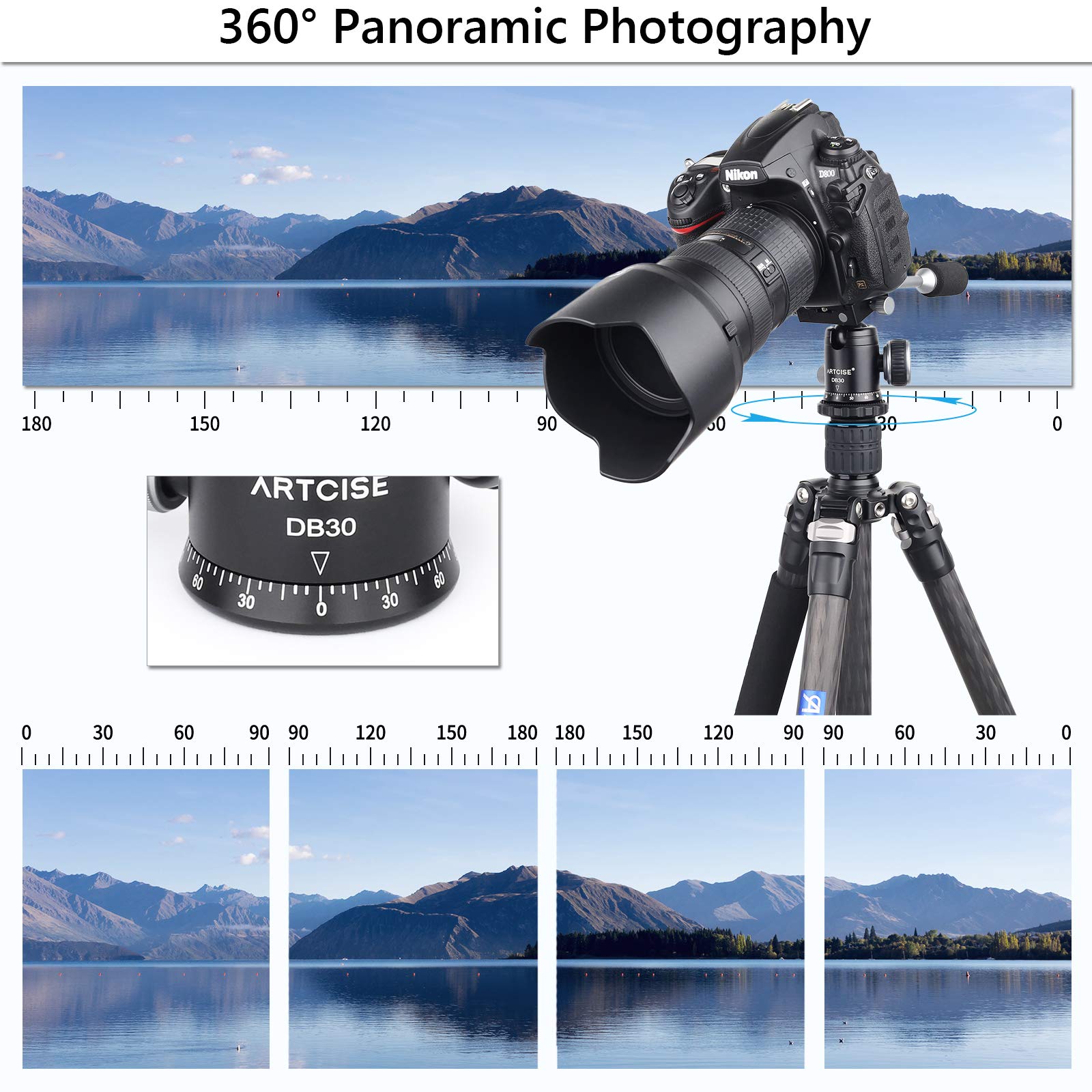 Testa A Sfera Con Impugnatura Rimovibile, Testa Per Treppiede A Basso Profilo ARTCISE 44 Mm Fotografia E Video 2 In 1 Per Fotocamera DSLR, Videocamera, Treppiede, Monopiede, Carico Massimo: 25 Kg