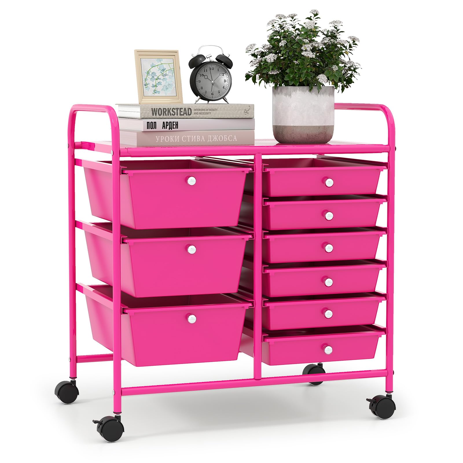 LDAILY 9 Drawer Rolling Storage Cart, Rolling Cart with Drawers for Classroom, Art Supply Craft Organizer on Wheel with Metal Frame &amp; Handles for Home Office School