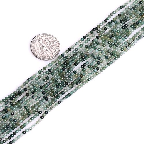 Miniatura 2 de GEM-Inside Cuentas sueltas de ágata musgosa natural de 2mm, gemas redondas de cristal de energía con poder curativo para la fabricación de joyas, 15"