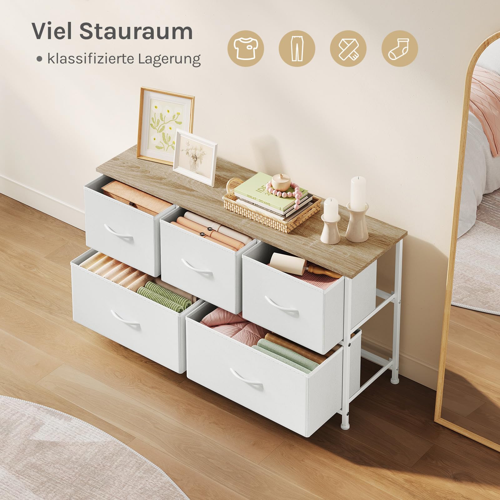 WOLTU Kommode mit 5 Schubladen aus Stoff, Kommodenschrank Sideboard