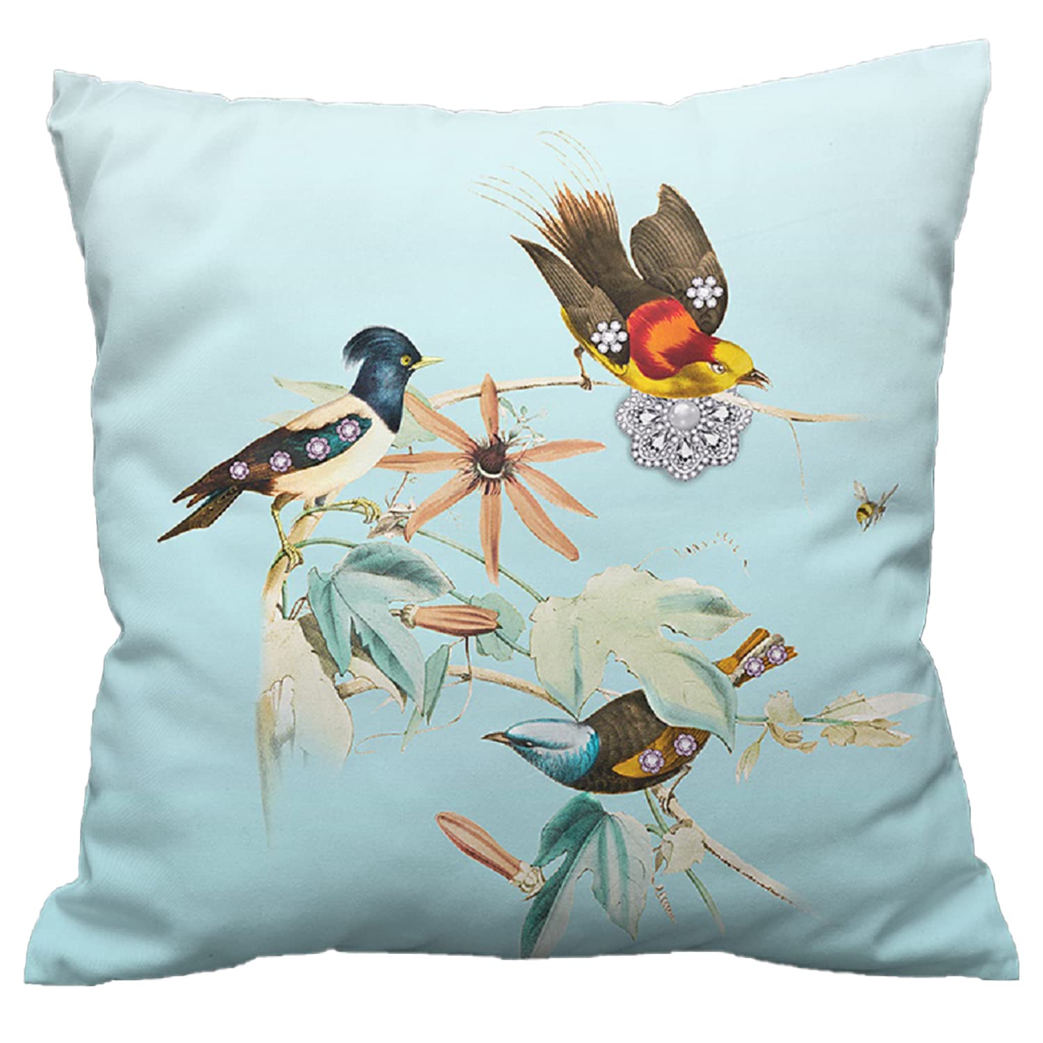 NightComfort 100% Cotton Cushion Cover Luxury Designer Indoor & Outdoor use - Vintage Birds - Ideal For Sofas, Living Room, Bedroom, Rattan Garden Furniture Sets, Chairs, Benches (45x45cm) - Pack of 2