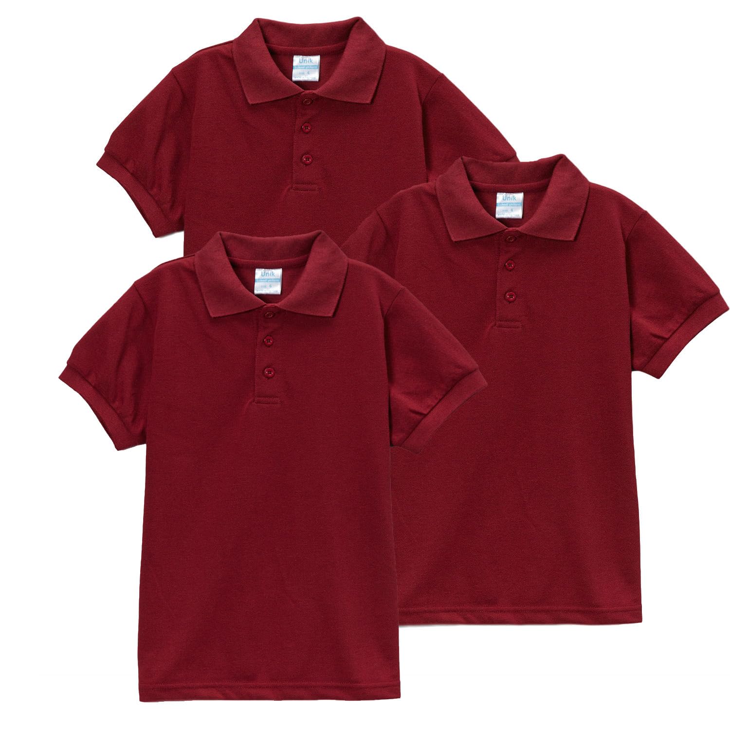 unik Boy's Premium Quality Pique Polo Uniform Shirt Short Sleeve White Sky Blue Navy Hunter Green Burgundy Black Red