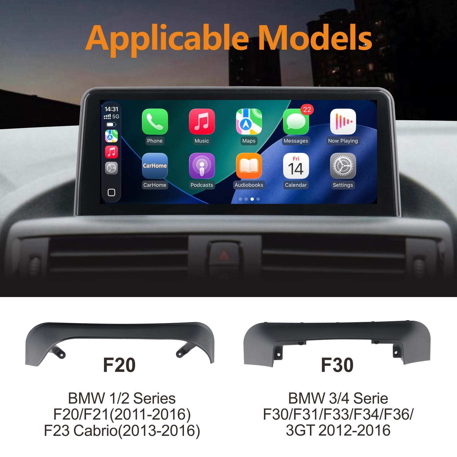 Autoradio pour BMW F20/F21/F23 Cabrio(2011-2016) F30/F31/F33/F34/F36/3GT (2012-2016) Stéréo sans Fil CarPlay/Android Auto Bluetooth RDS
