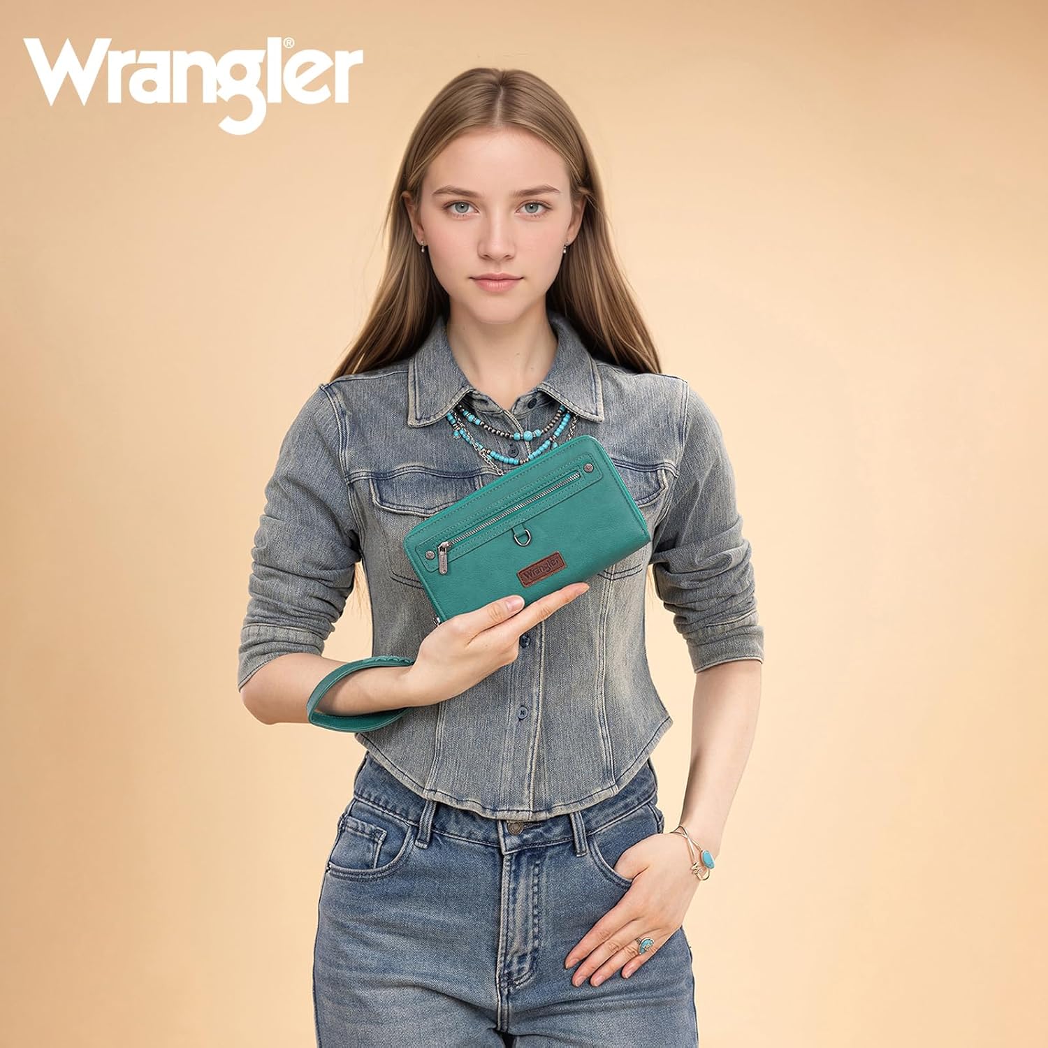 Montana West X Wrangler Women'S Wallets Double Zipper Pocket Large Capacity Phone Wristlet with Rfid Lining and Wrist Strap - Image 2