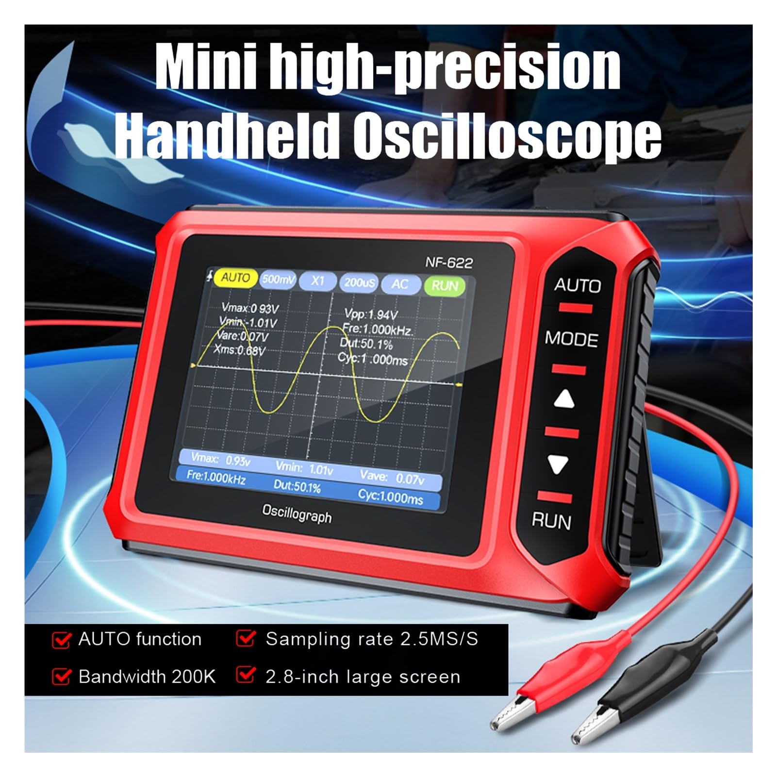 Oscilloscopio portatile, Oscilloscopio digitale portatile, oscilloscopio da 2,8" con 0,5 MS/s e funzione automatica